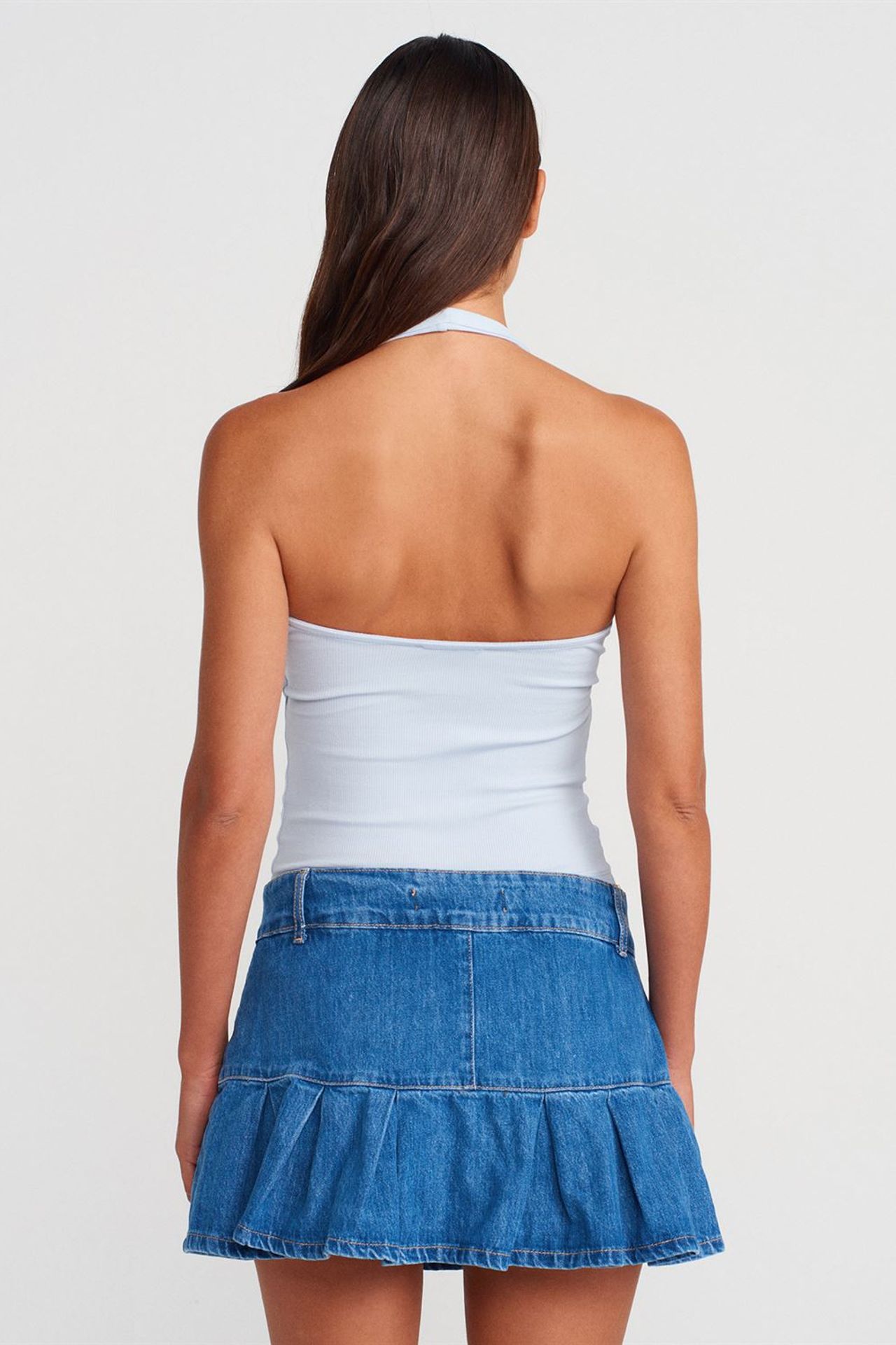 DILVIN Mid-Waist Mini Denim Skater Skirt 2