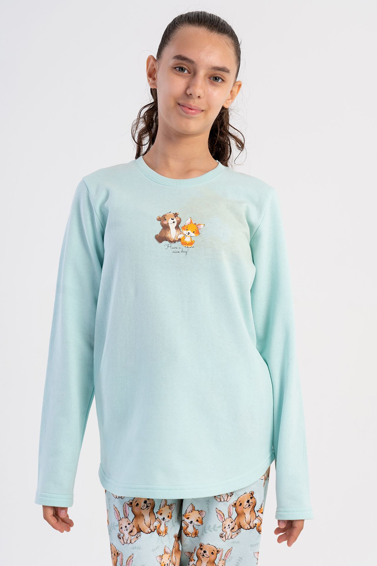 YAKE Uzun Baskılı 2 Parçalı Pijama Takımı 2
