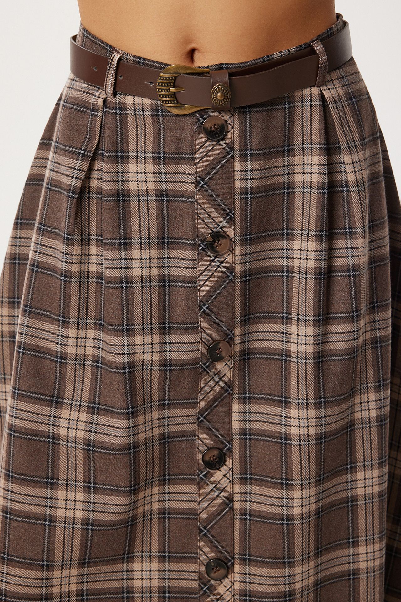 ISTANBUL High Waist Midi Skirt with Button Closure 3