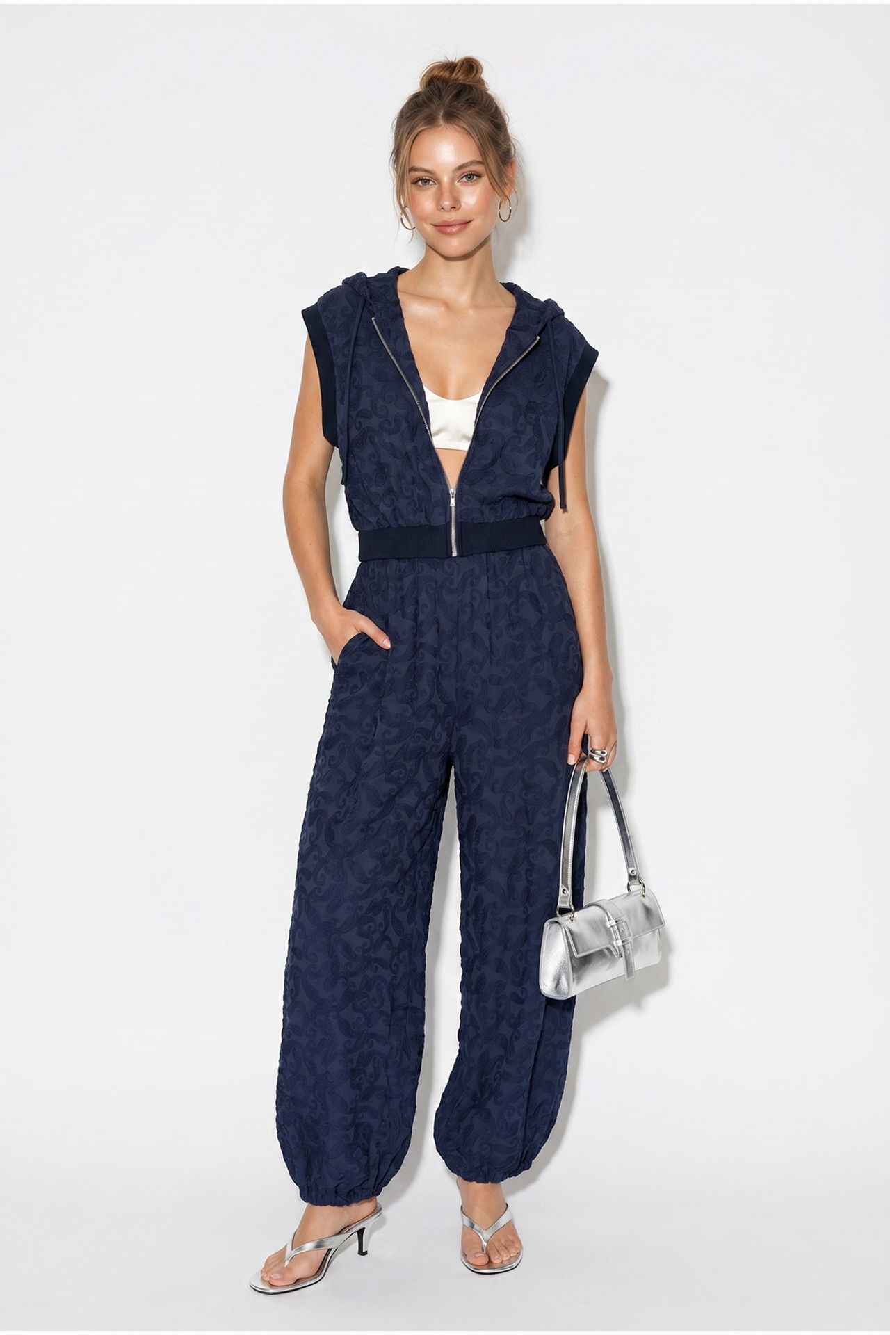 LUCCI Patterned Hooded Vest And Wide-Leg Trousers Set 2