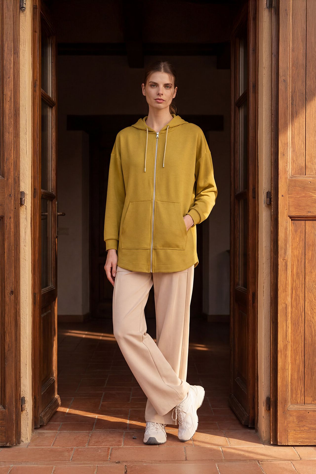 TOMMY Oversized Hooded Long Zip-front Tunic Hoodie 1