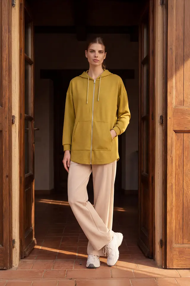 TOMMY Oversized Hooded Long Zip-front Tunic Hoodie