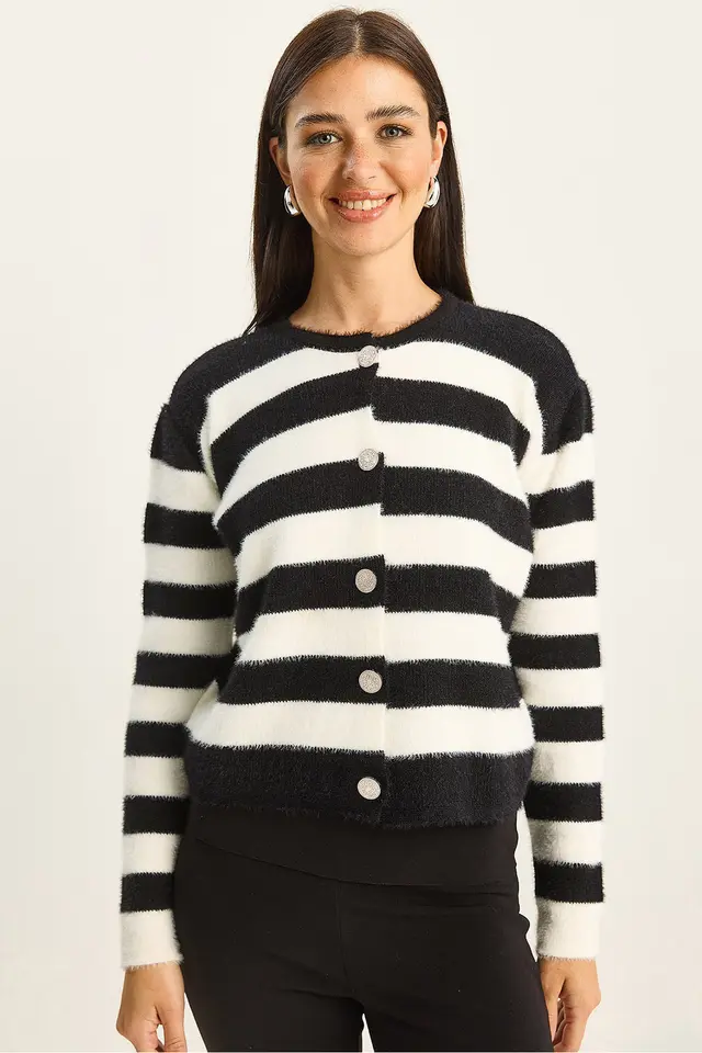 LUCCI Buttoned Striped Knit Cardigan