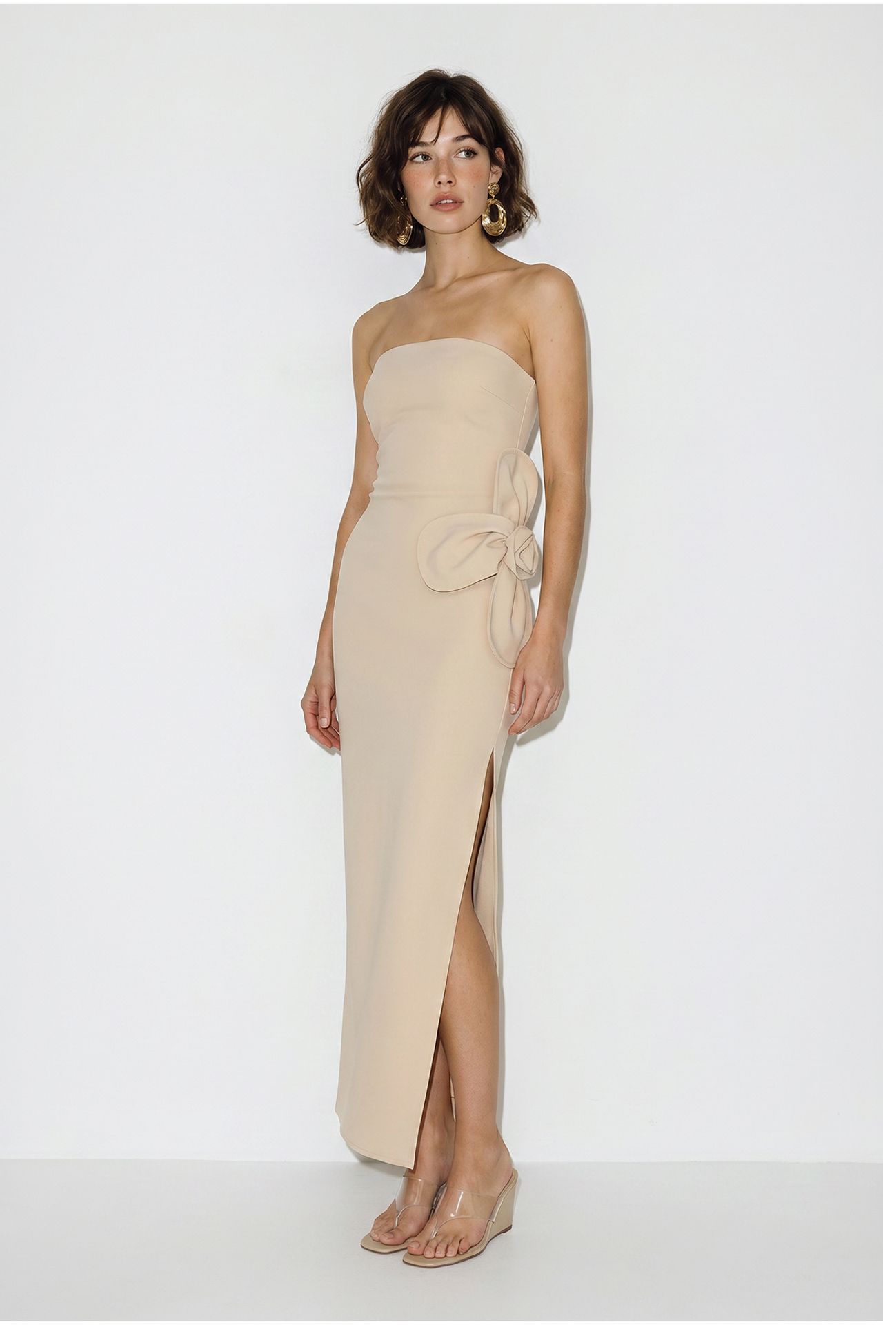 LUCCI Strapless Floral Maxi Dress with Bow Detail 3