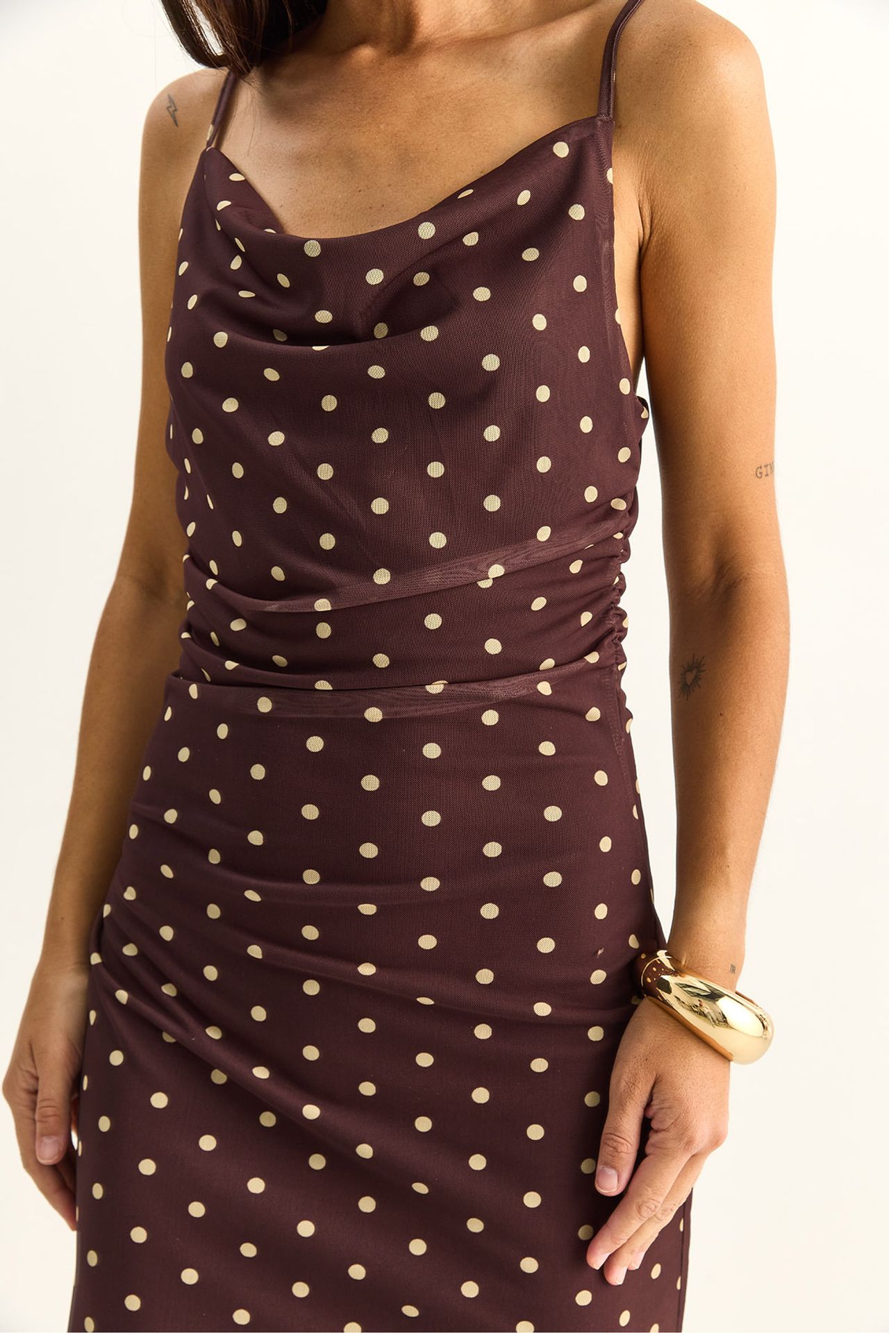 LUCCI Polka Dot Bodycon Midi Dress with Cowl Neck 6