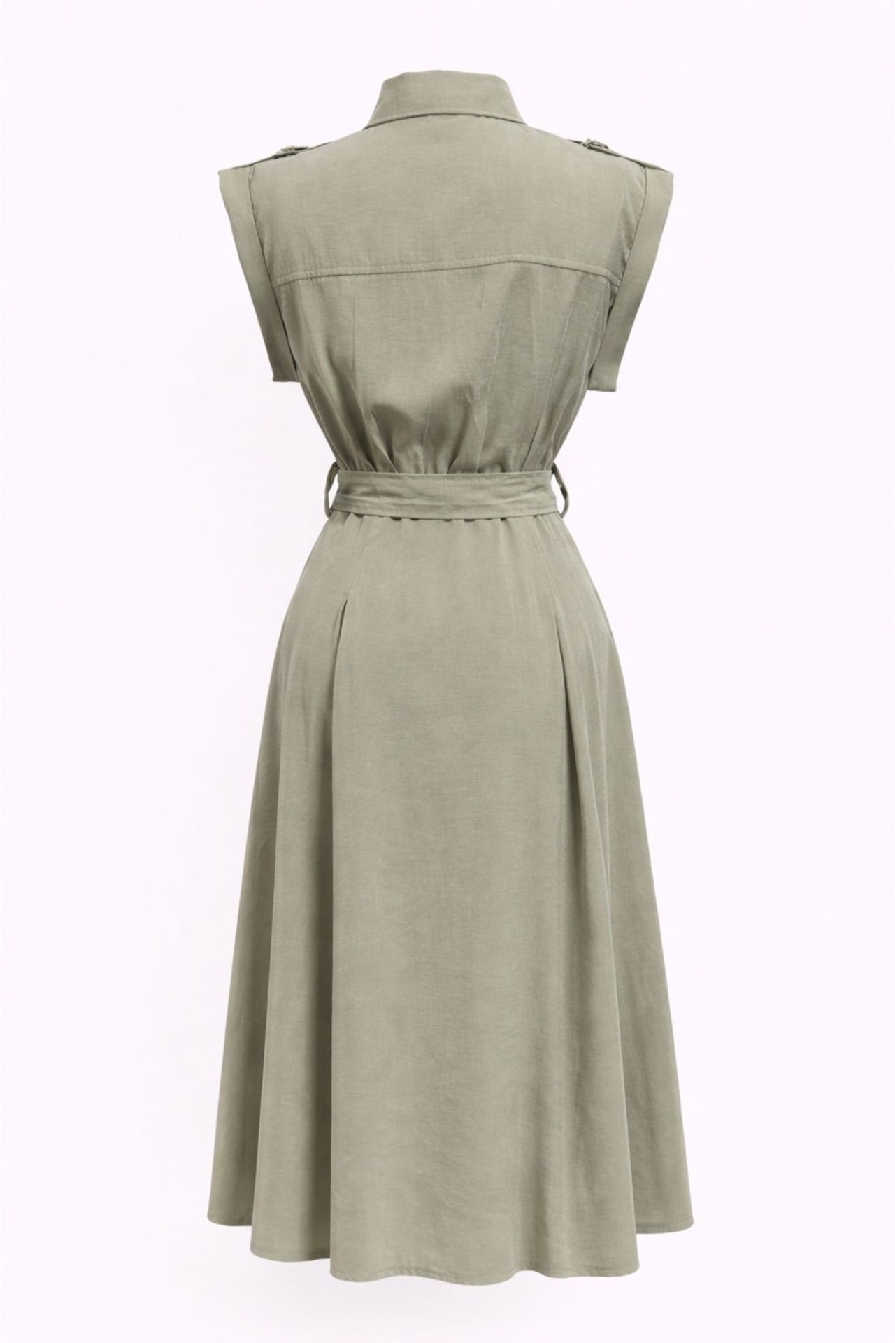 MIXRAY Textured A-Line Midi Shirt Dress with Belt 2