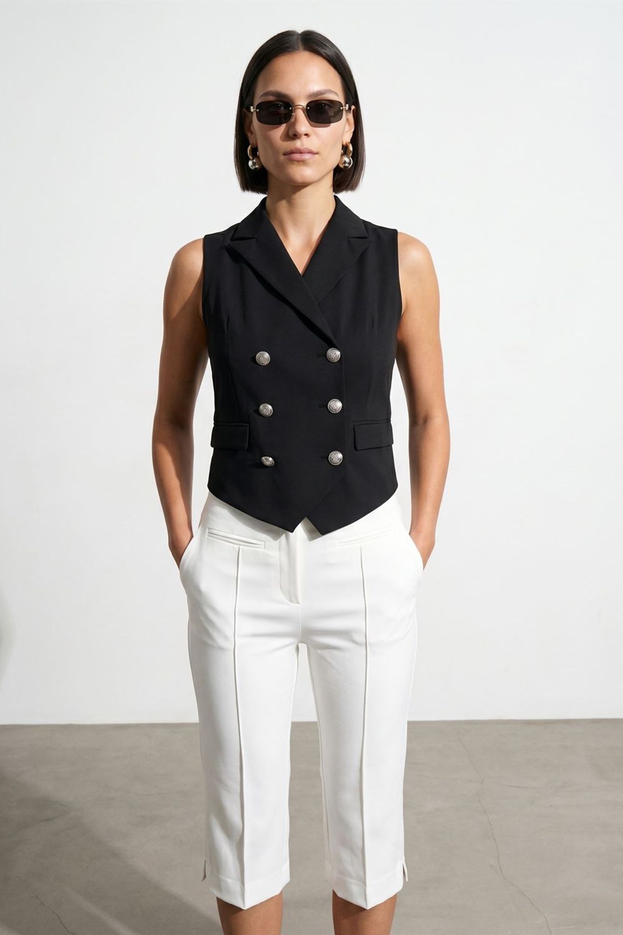 DILVIN Women's Shawl-collar Woven Waistcoat 4