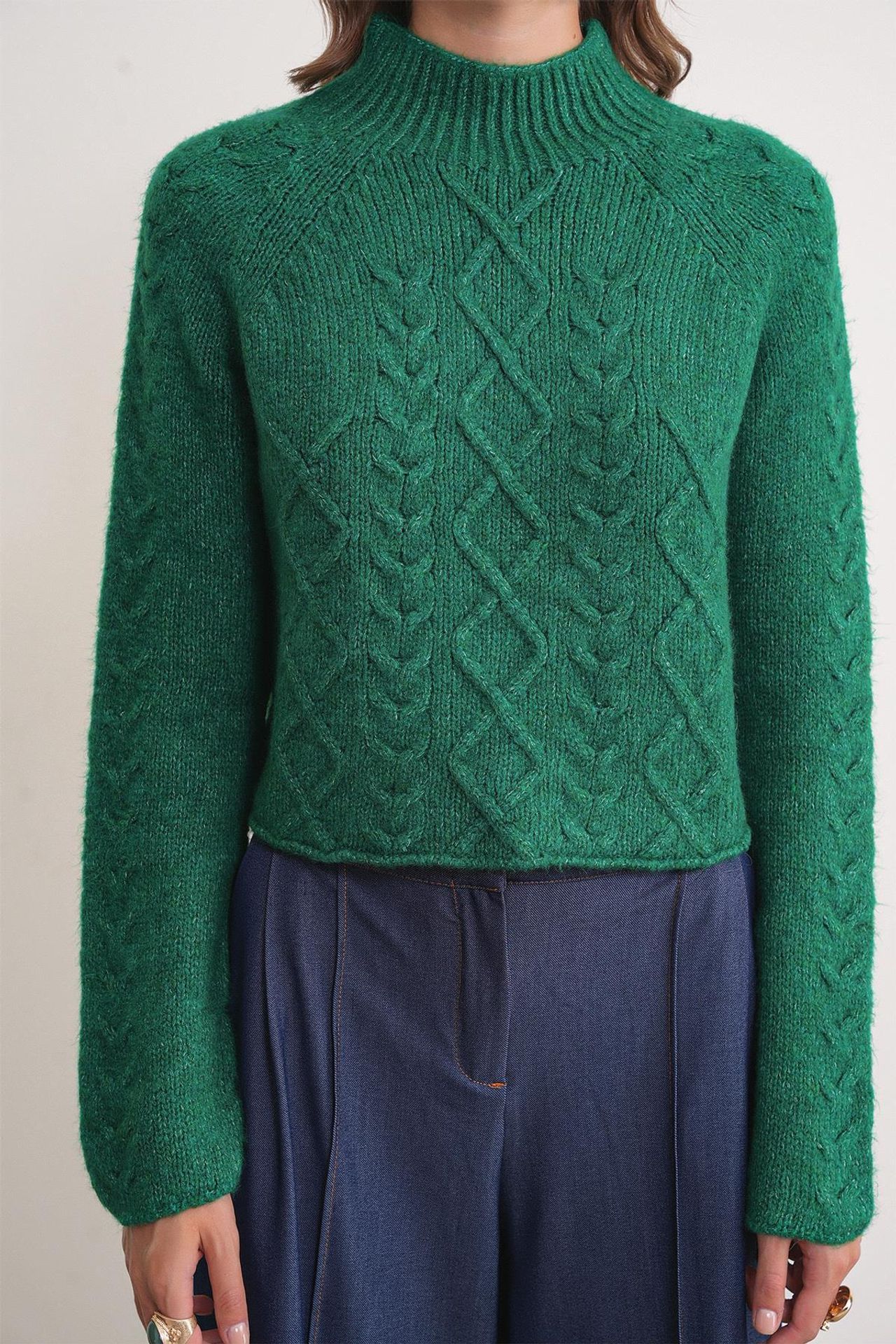 Mixray Argyle Half-Turtleneck Ribbed Knit Sweater 5