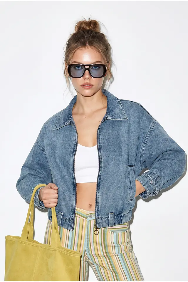 LUCCI Women’s Cropped Oversized Denim Jacket