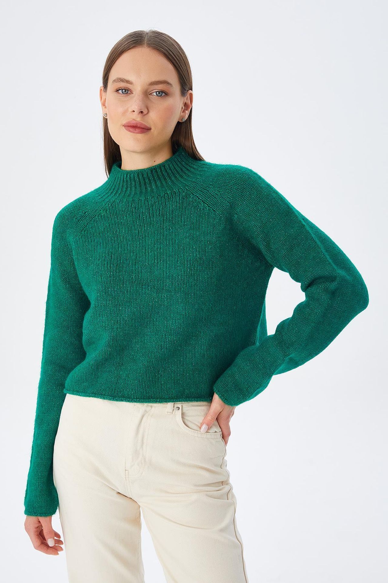 MIXRAY Women's Cropped Textured Knit Sweater 2