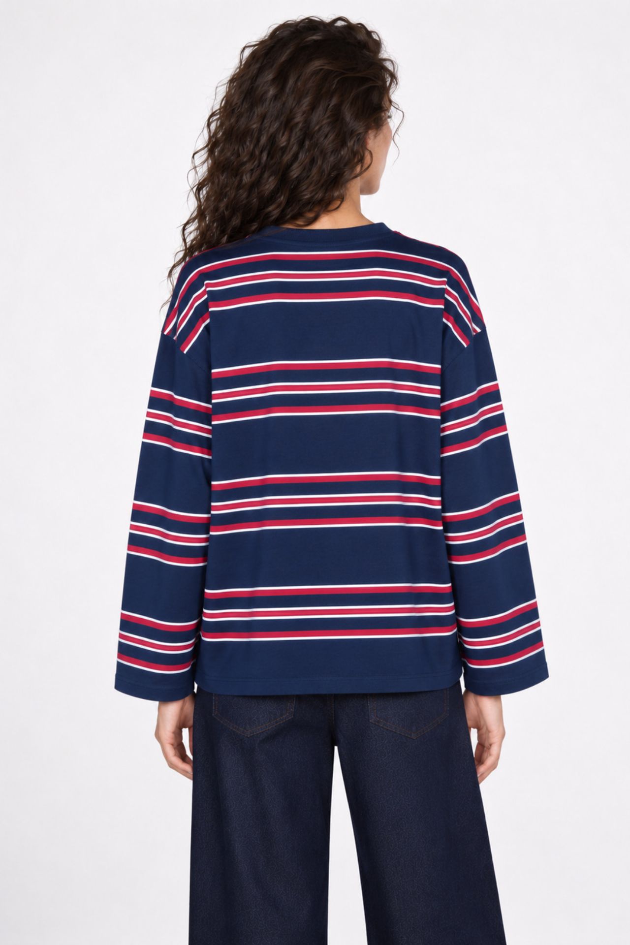 BIPANTOLON Kadın Oversize Çizgili Bisiklet Yaka Sweatshirt 3
