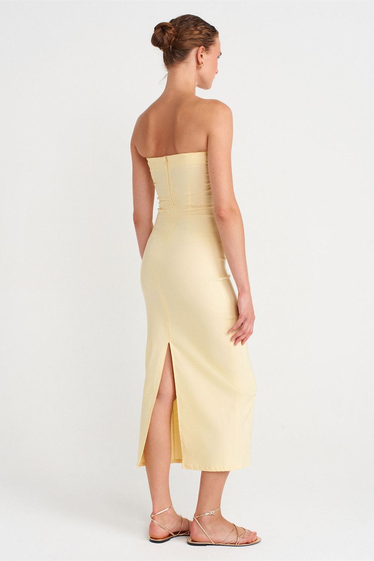 DILVIN Strapless Bodycon Midi Dress With Slit 2