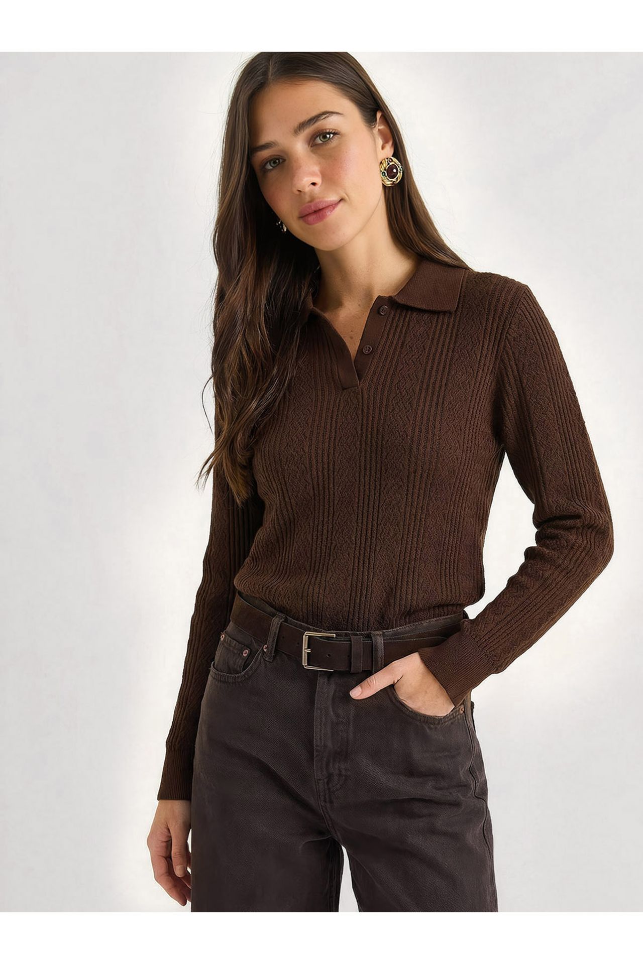 LUCCI Textured Polo Collar Sweater 4