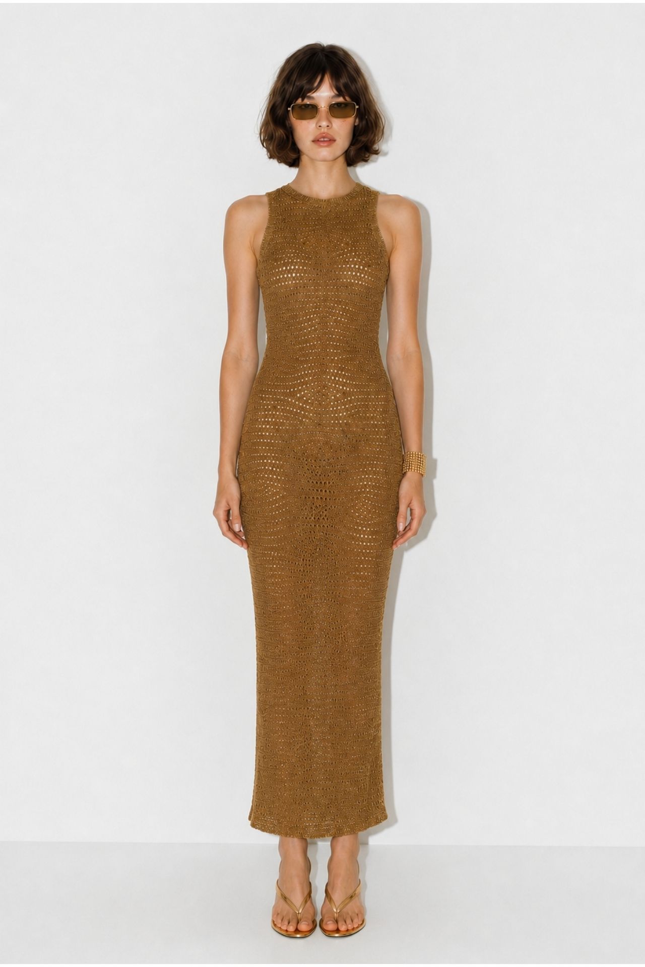 LUCCI Textured Viscose Sleeveless Bodycon Maxi Dress 2