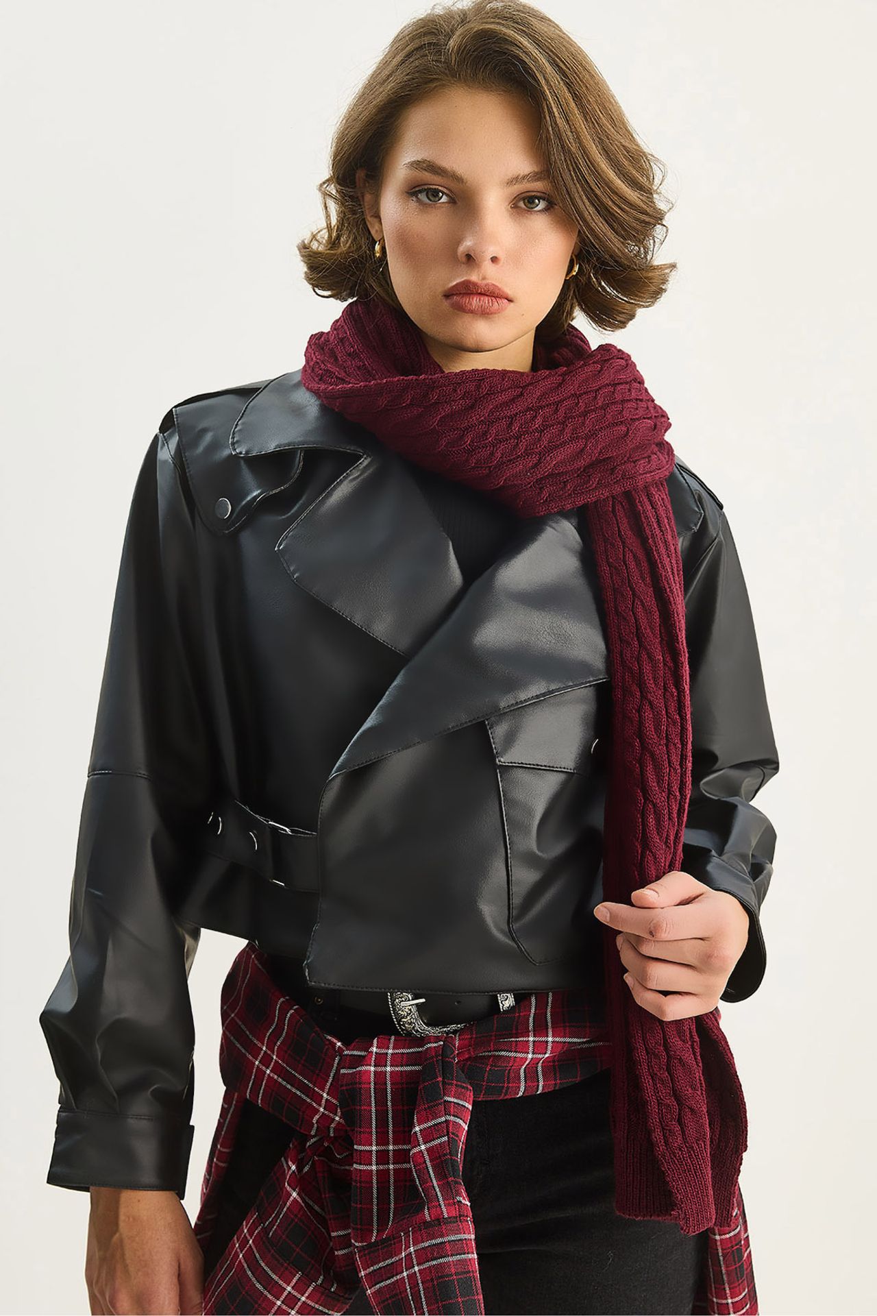 LUCCI Oversized Crop Faux Leather Jacket 1