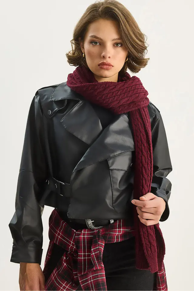 LUCCI Oversized Crop Faux Leather Jacket
