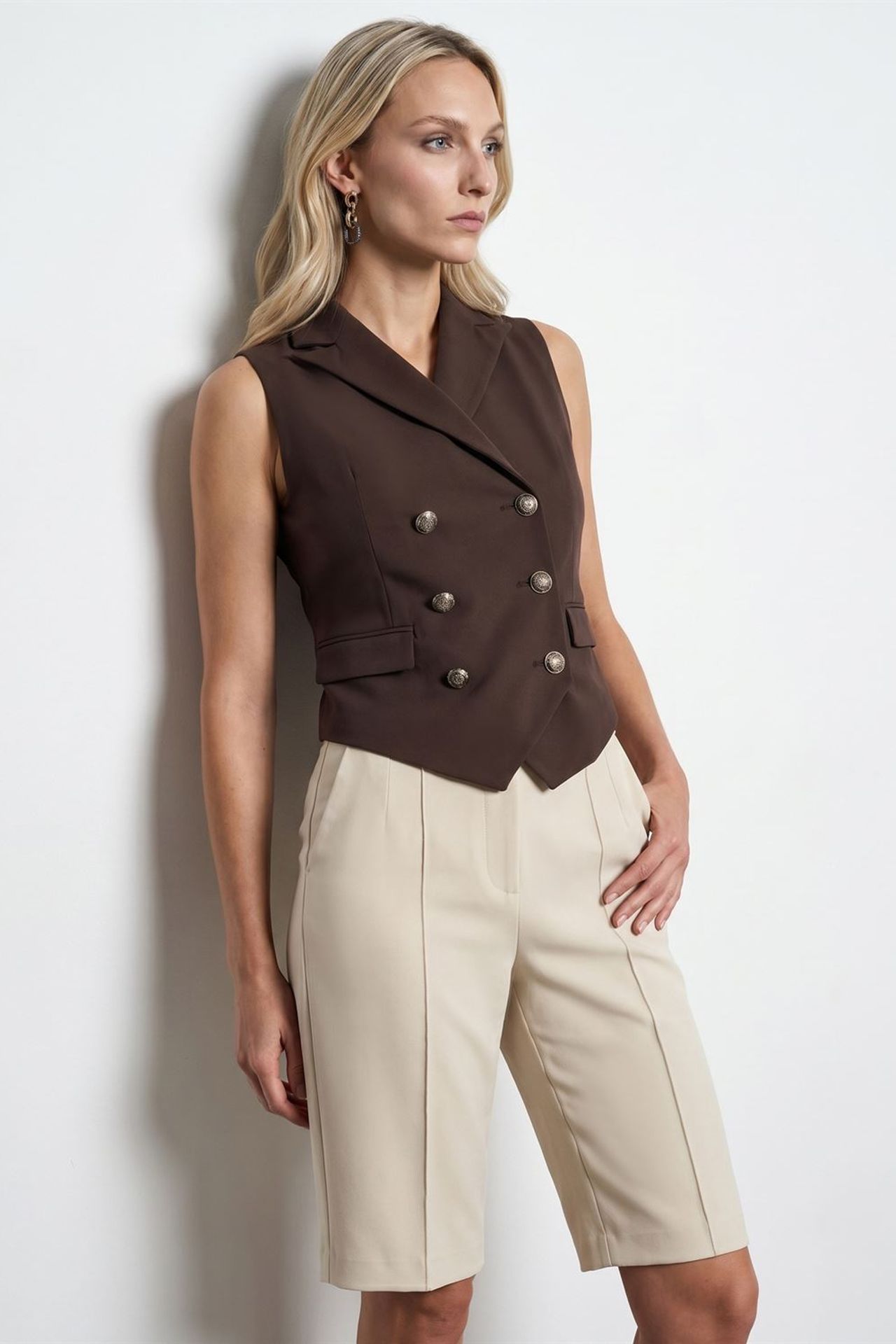 DILVIN Women's Shawl-collar Woven Waistcoat 4