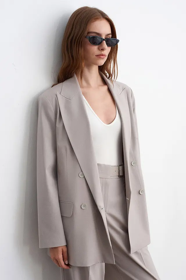 DILVIN Long Crepe Blazer With Shawl Collar