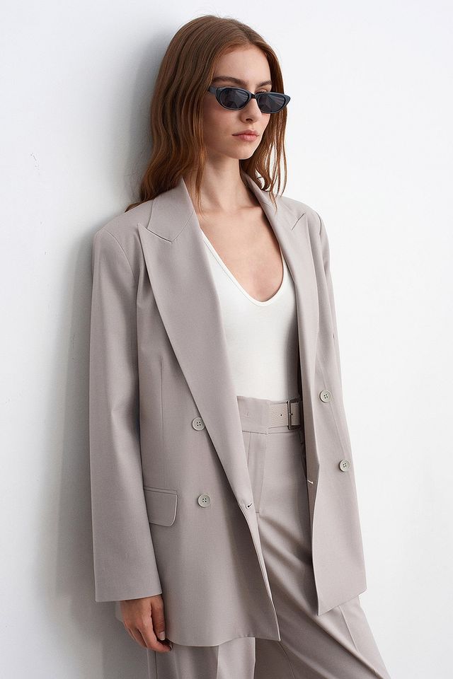 DILVIN Long Crepe Blazer With Shawl Collar
