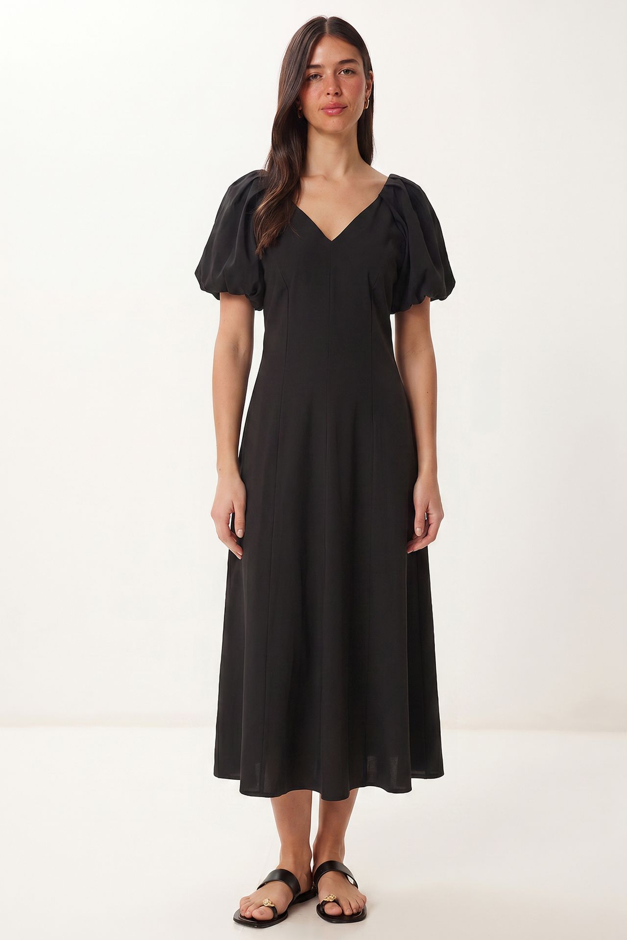ISTANBUL Women's A-line Midi Dress With V-neck 1