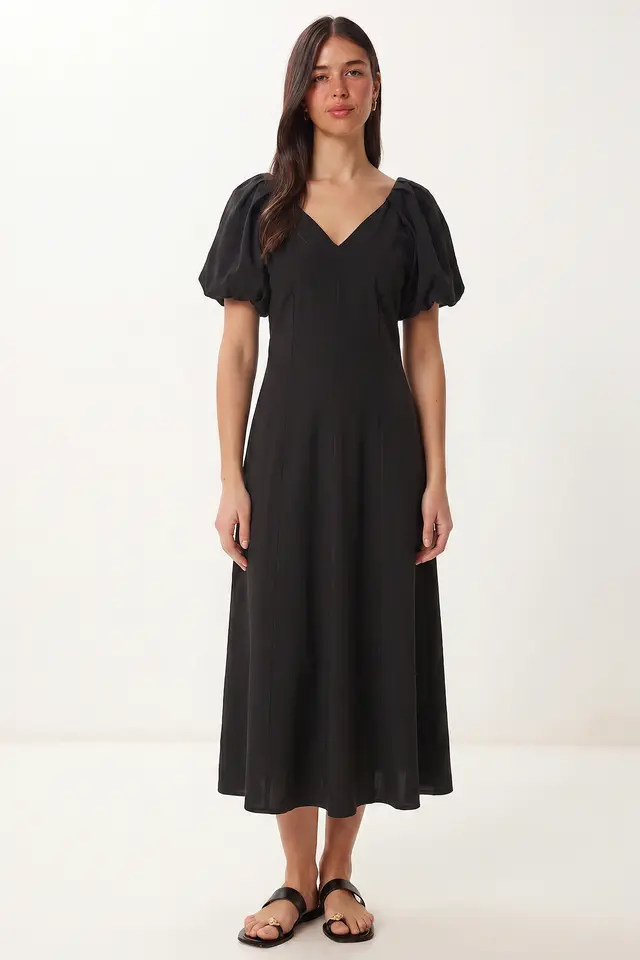 ISTANBUL Women's A-line Midi Dress With V-neck