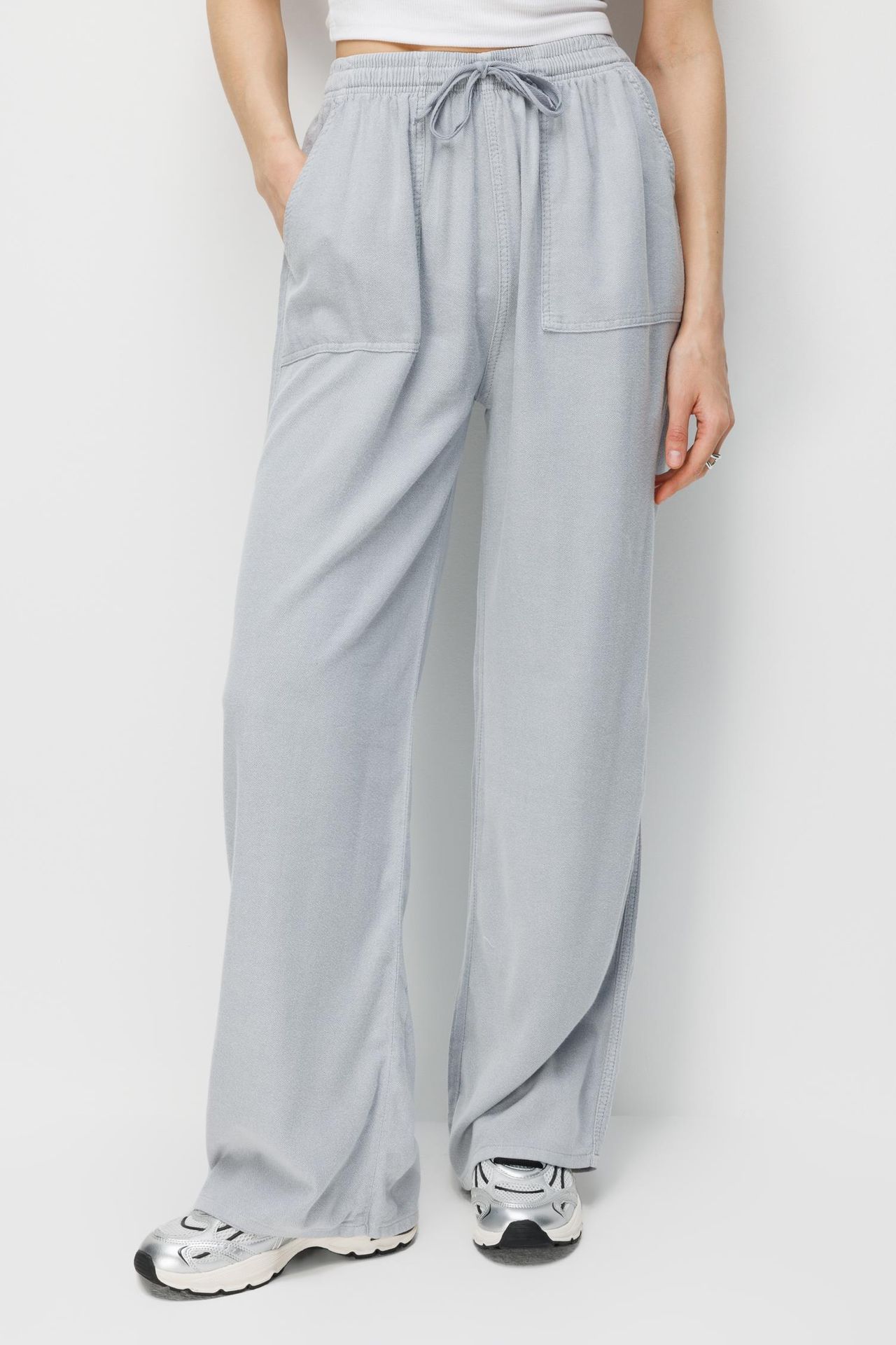 MIXRAY Mid Waist Straight Leg Cotton Pants with Tie Closure 4