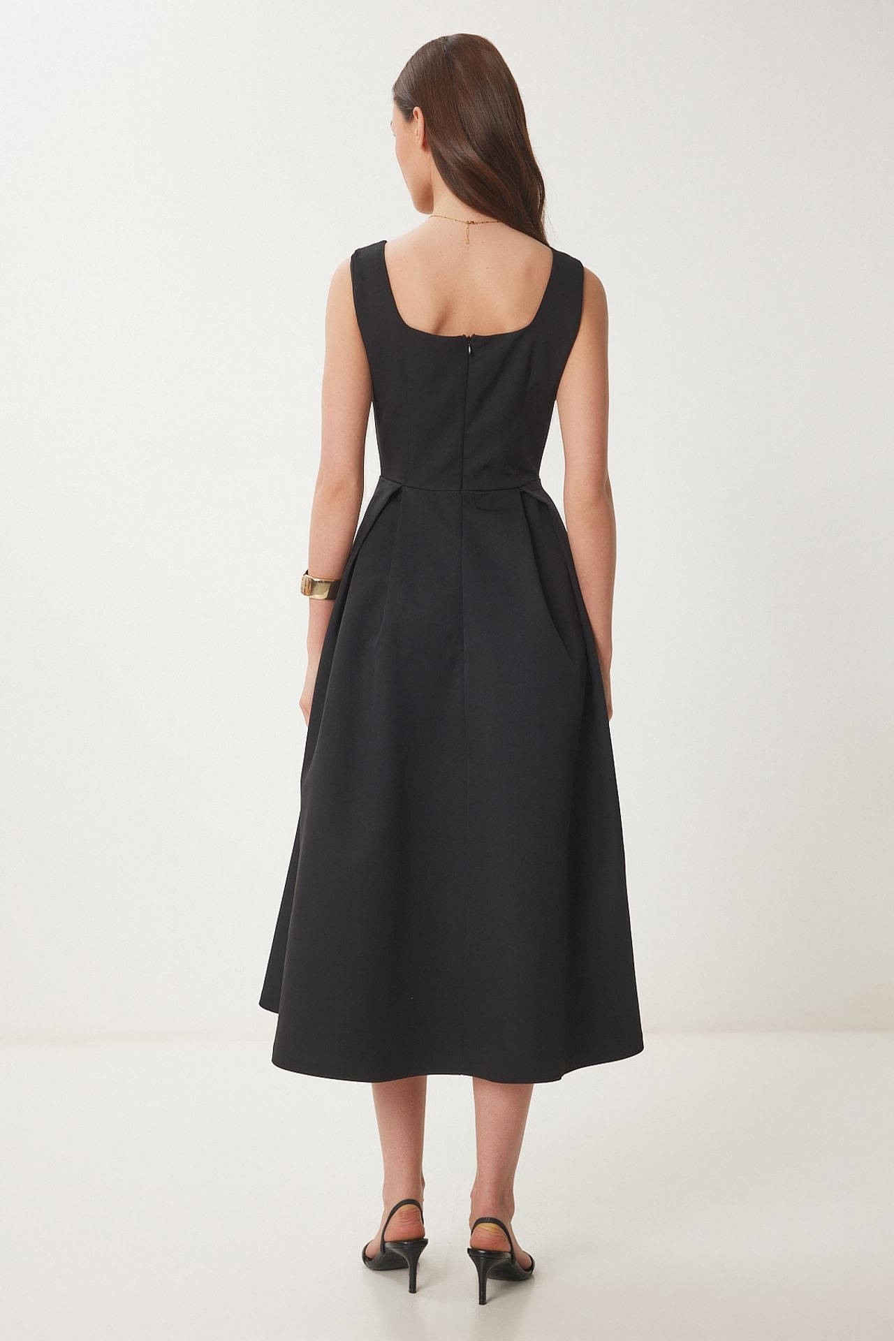 ISTANBUL Square Collar A-Form Midi Dress with Zipper Closure 5