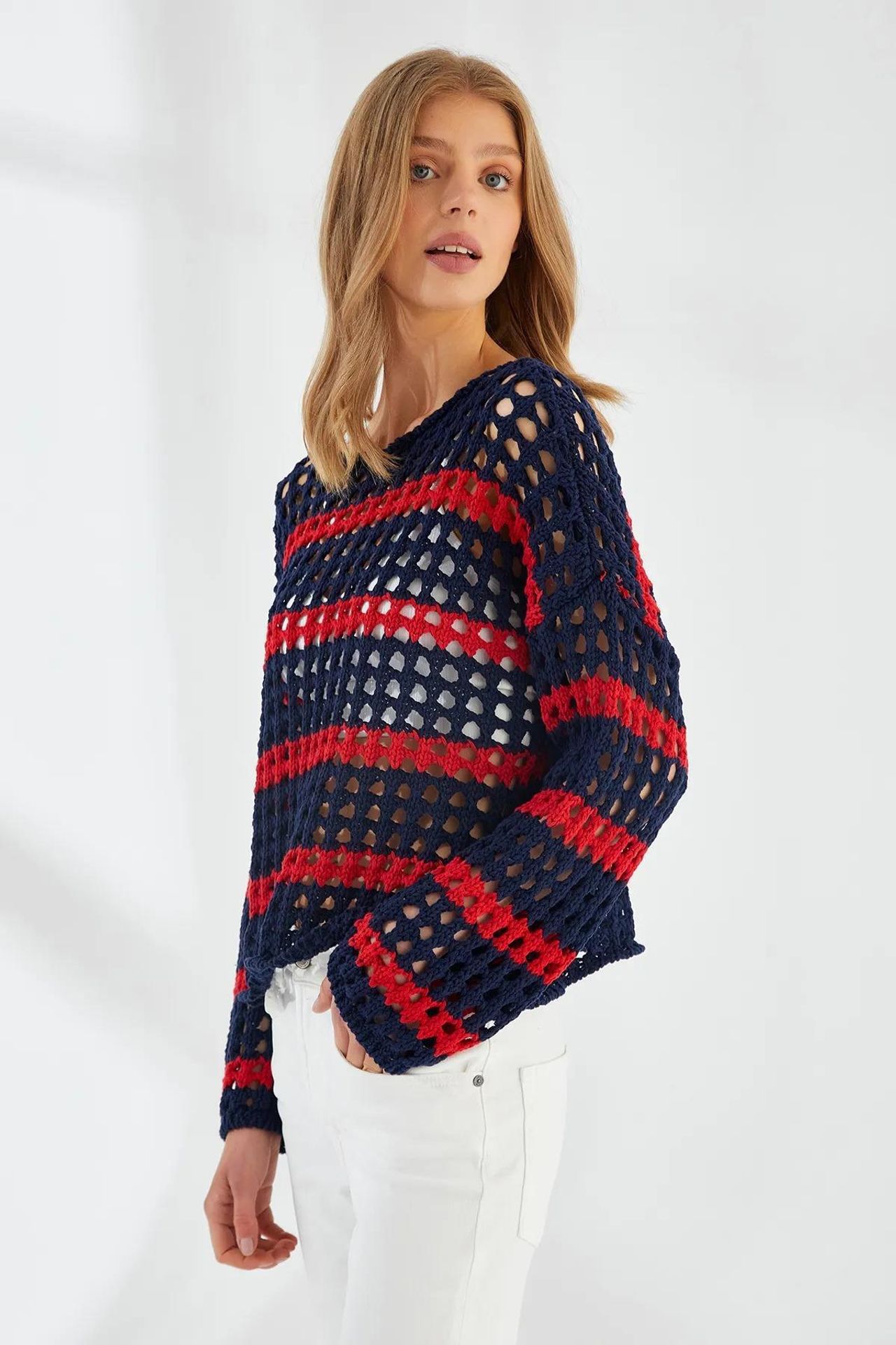 Mixray Thick Textured Striped Oversize Knit Sweater 5