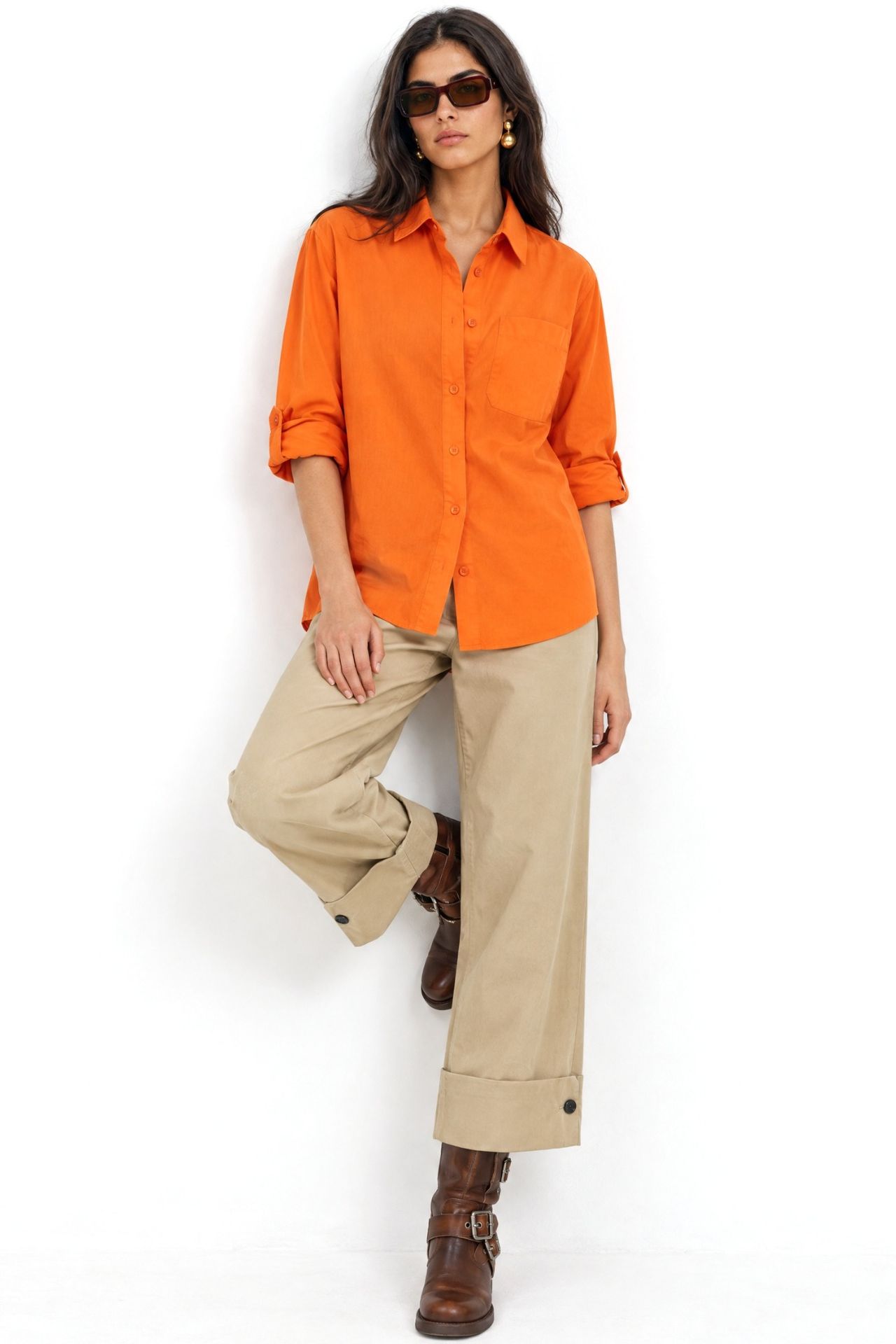Mixray Long Sleeve Button-Up Shirt with Pocket 2