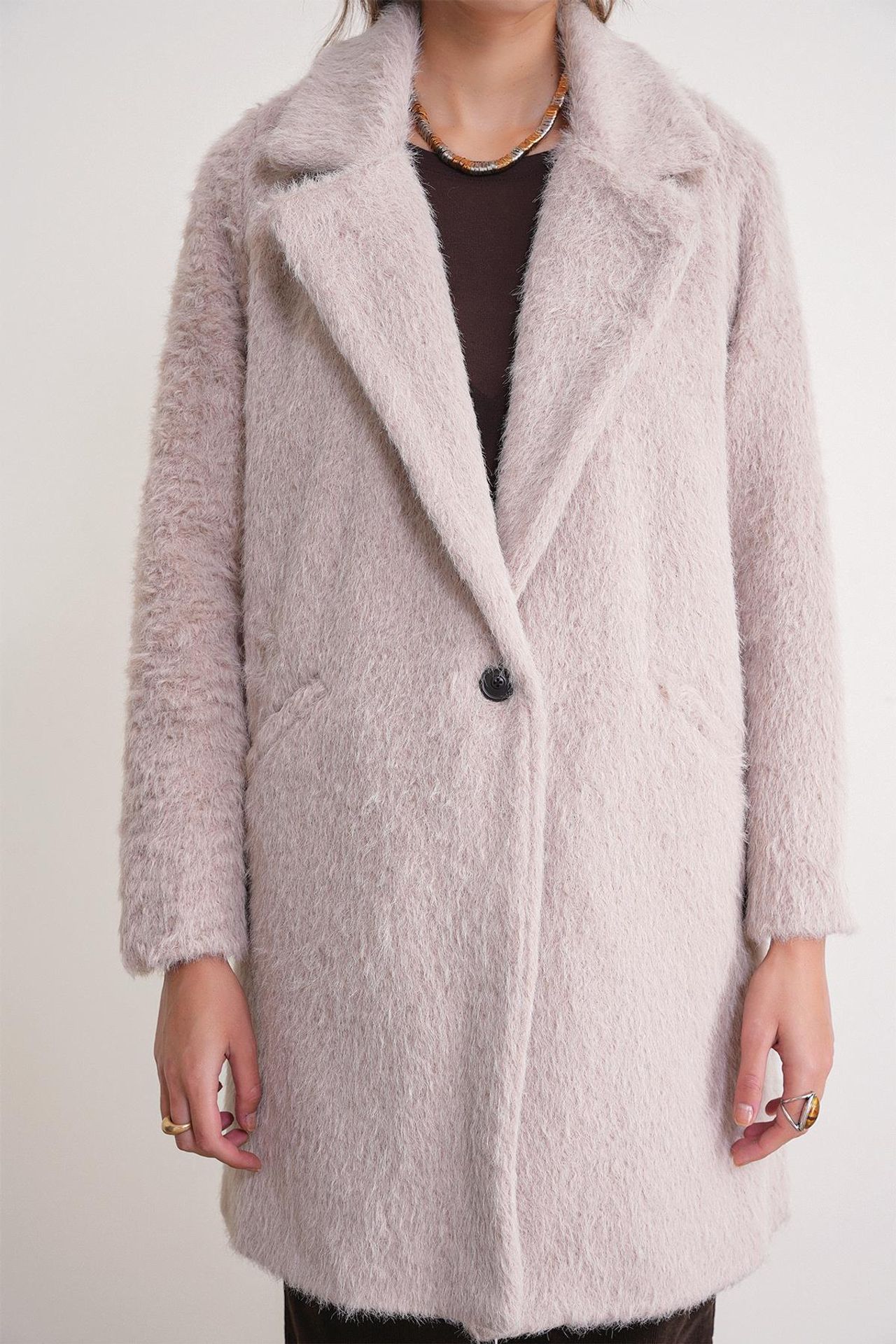 Mixray Textured Long Coat with Jacket Collar