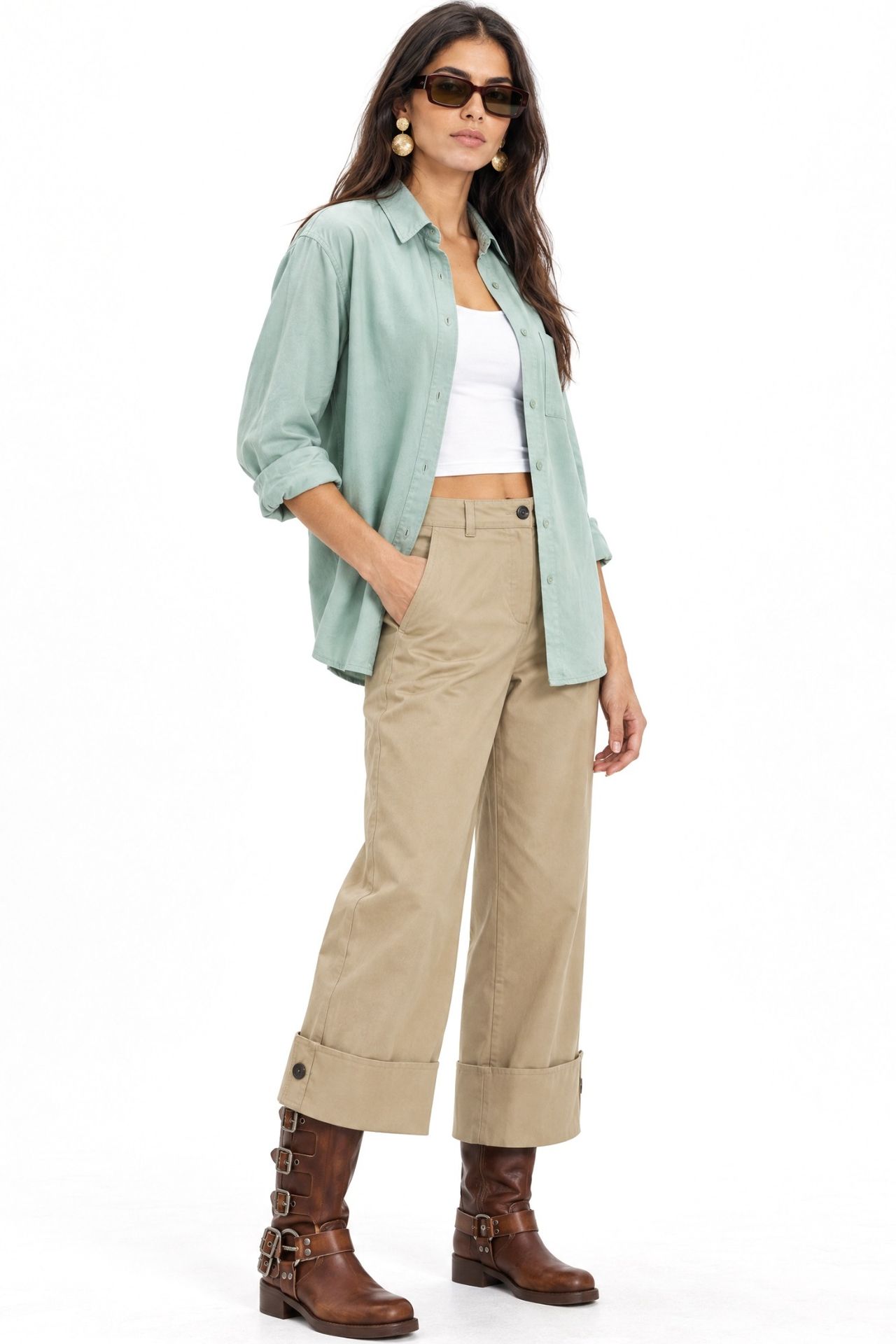 Mixray Long Sleeve Button-Up Shirt with Pocket 4