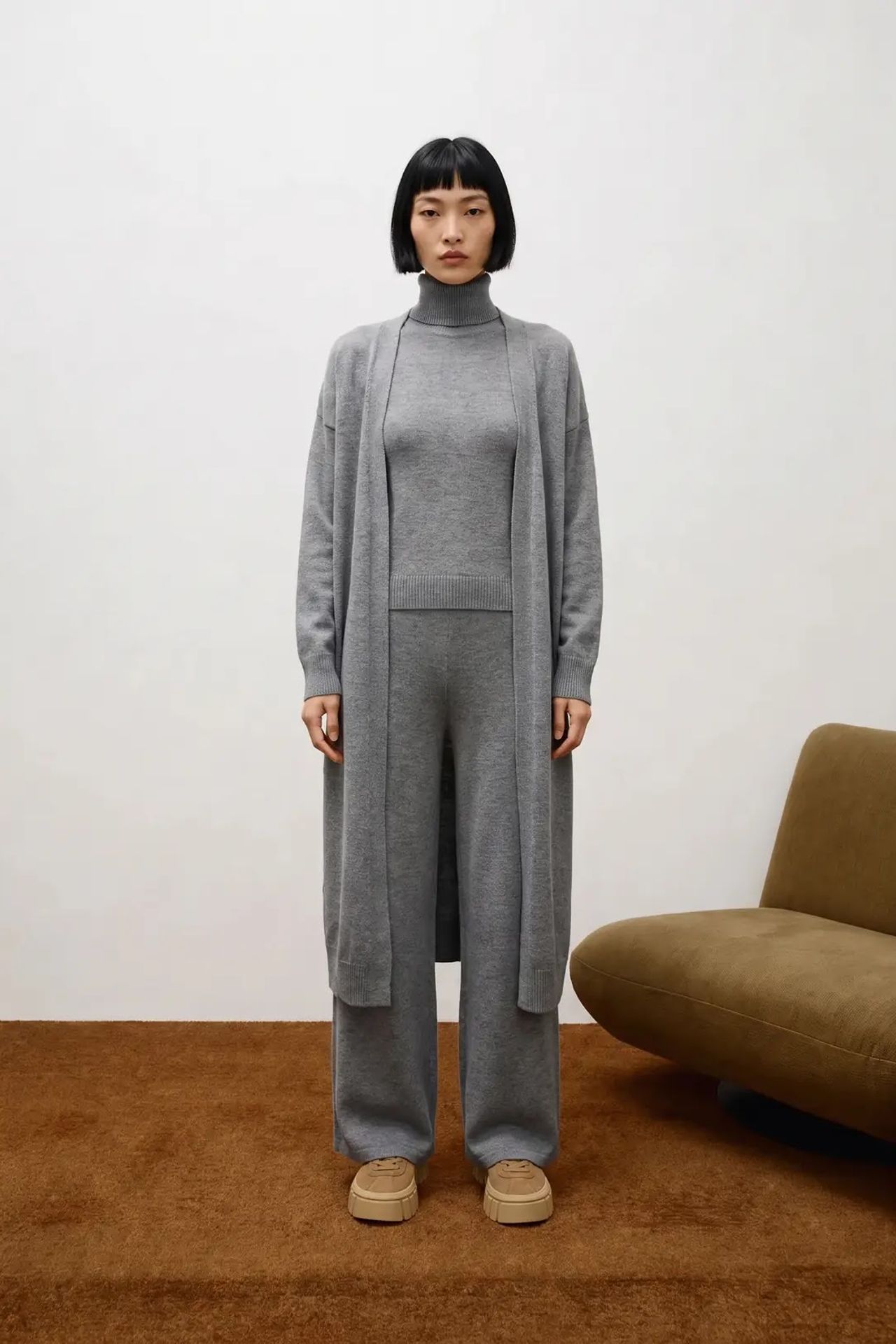 MY FASHION 3'lü Yüksek Belli Bol Paça Örme Takım 1