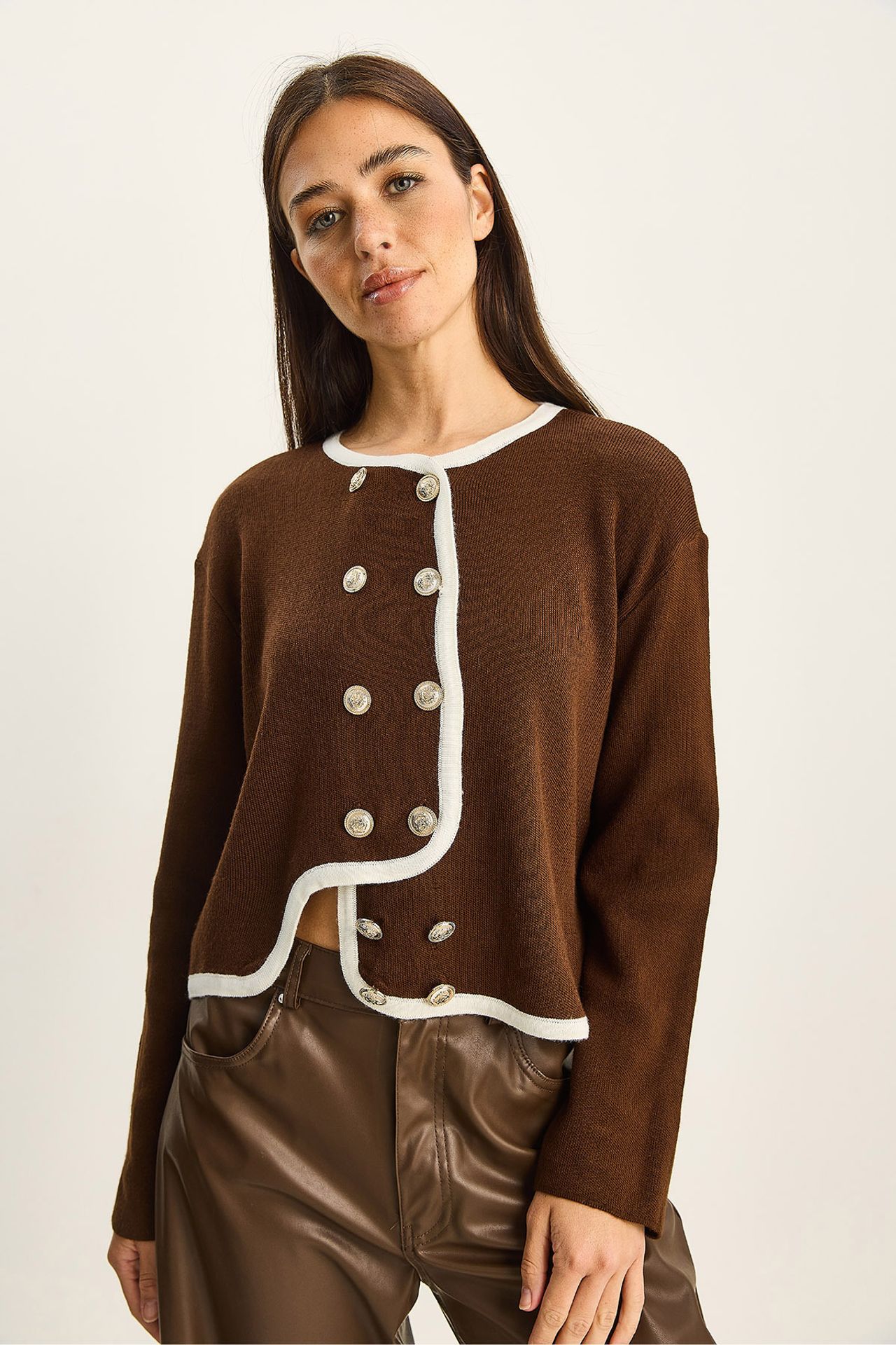 LUCCI Ribbed Knit Button-Up Cardigan