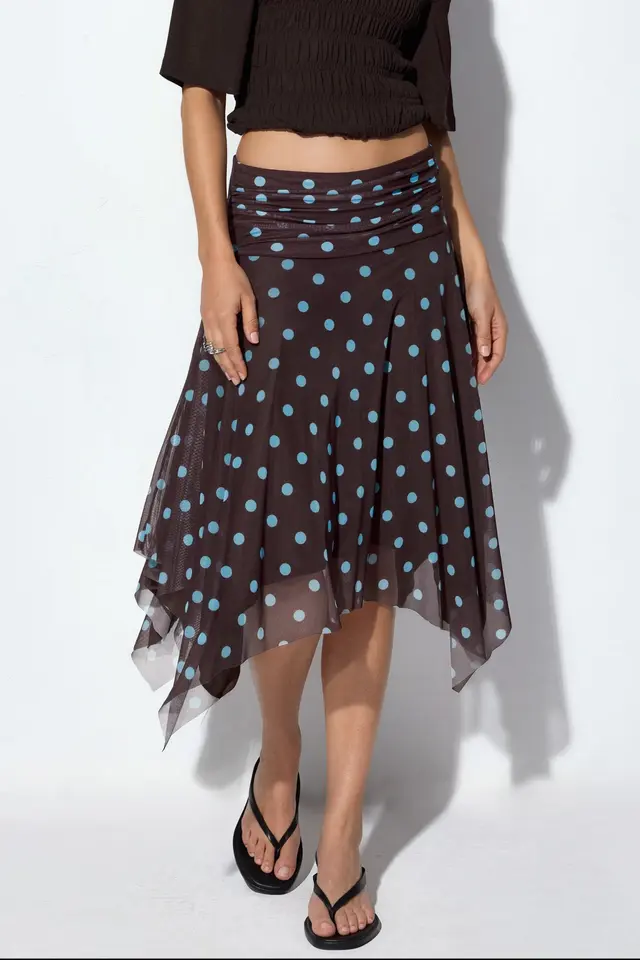 BUSEM High-Waist Polka Dot Midi A-Line Skirt