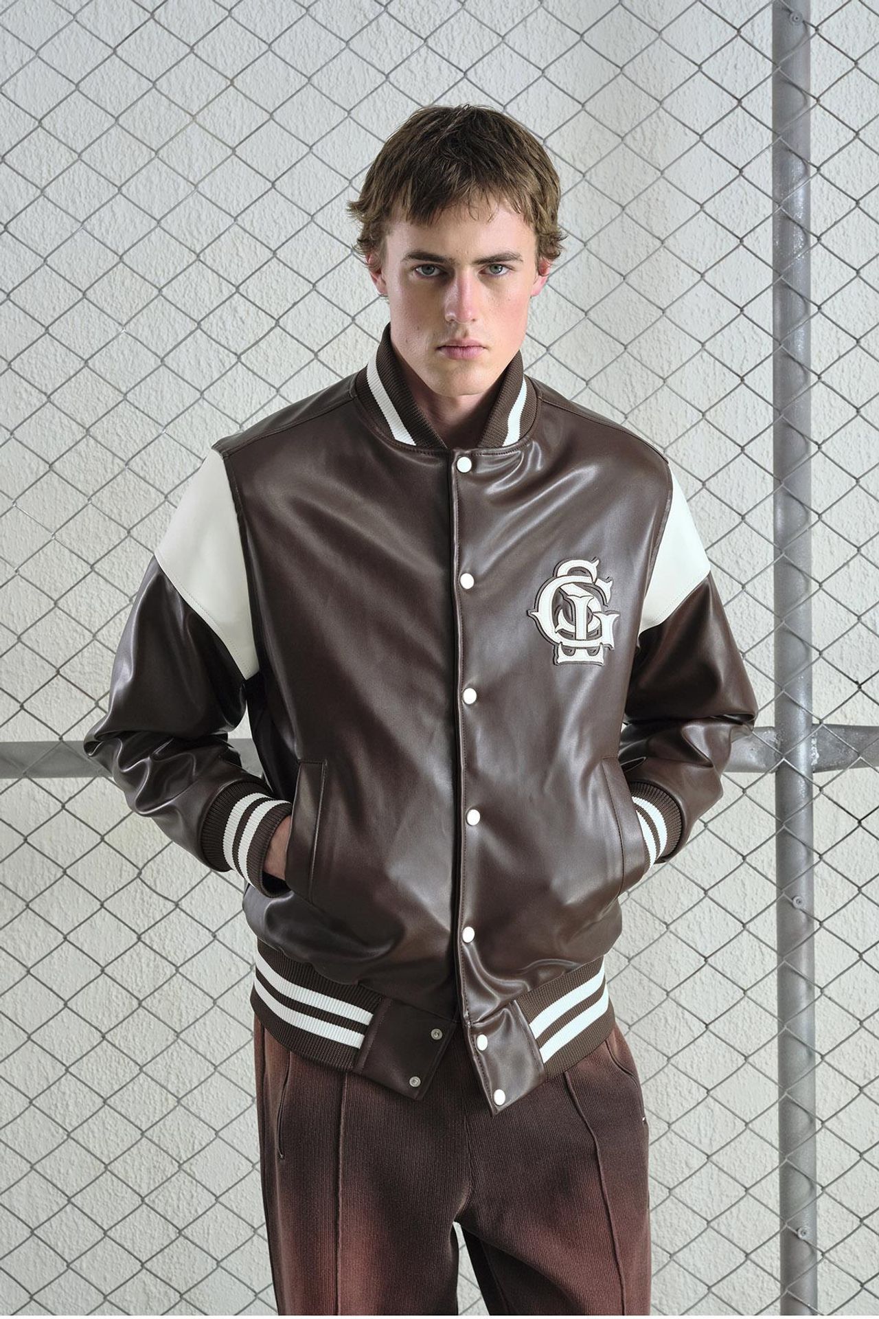 GIESTO Faux Leather Embroidered Zip-Up Jacket 4