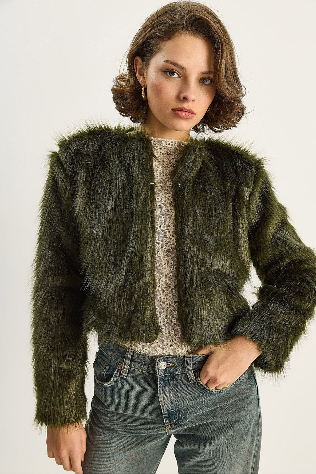 LUCCI Boxy Crop Faux Fur Coat 1