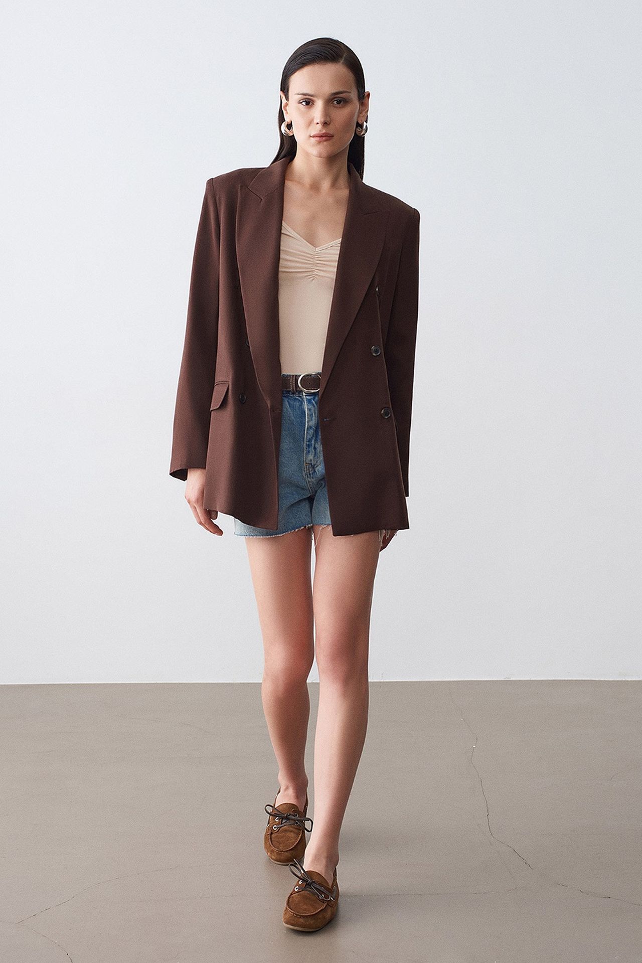 DILVIN Long Tencel Shawl-Collar Blazer