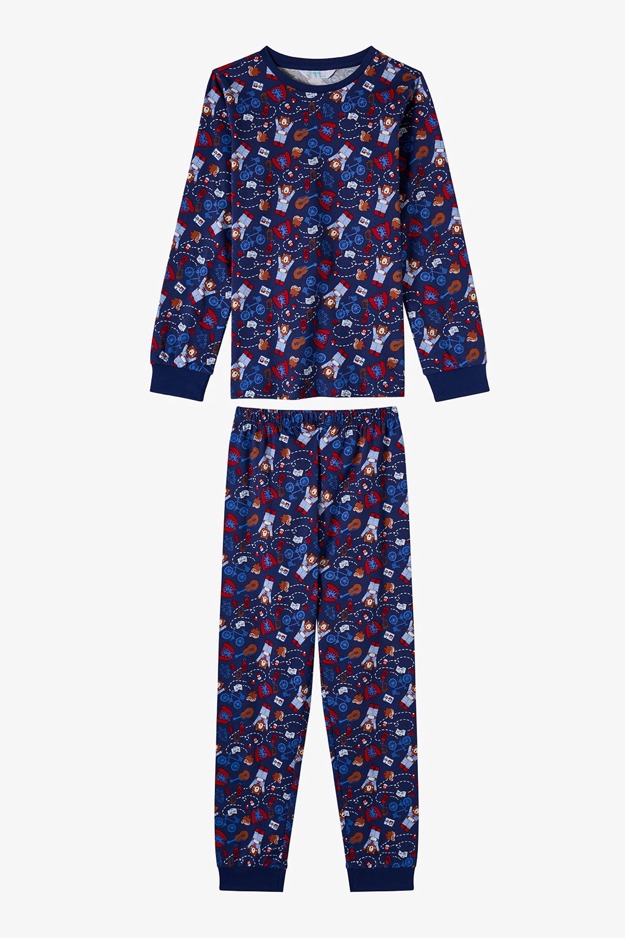PENTI Boys' Style Repeat Cotton Long Sleeve Pajama Set 1