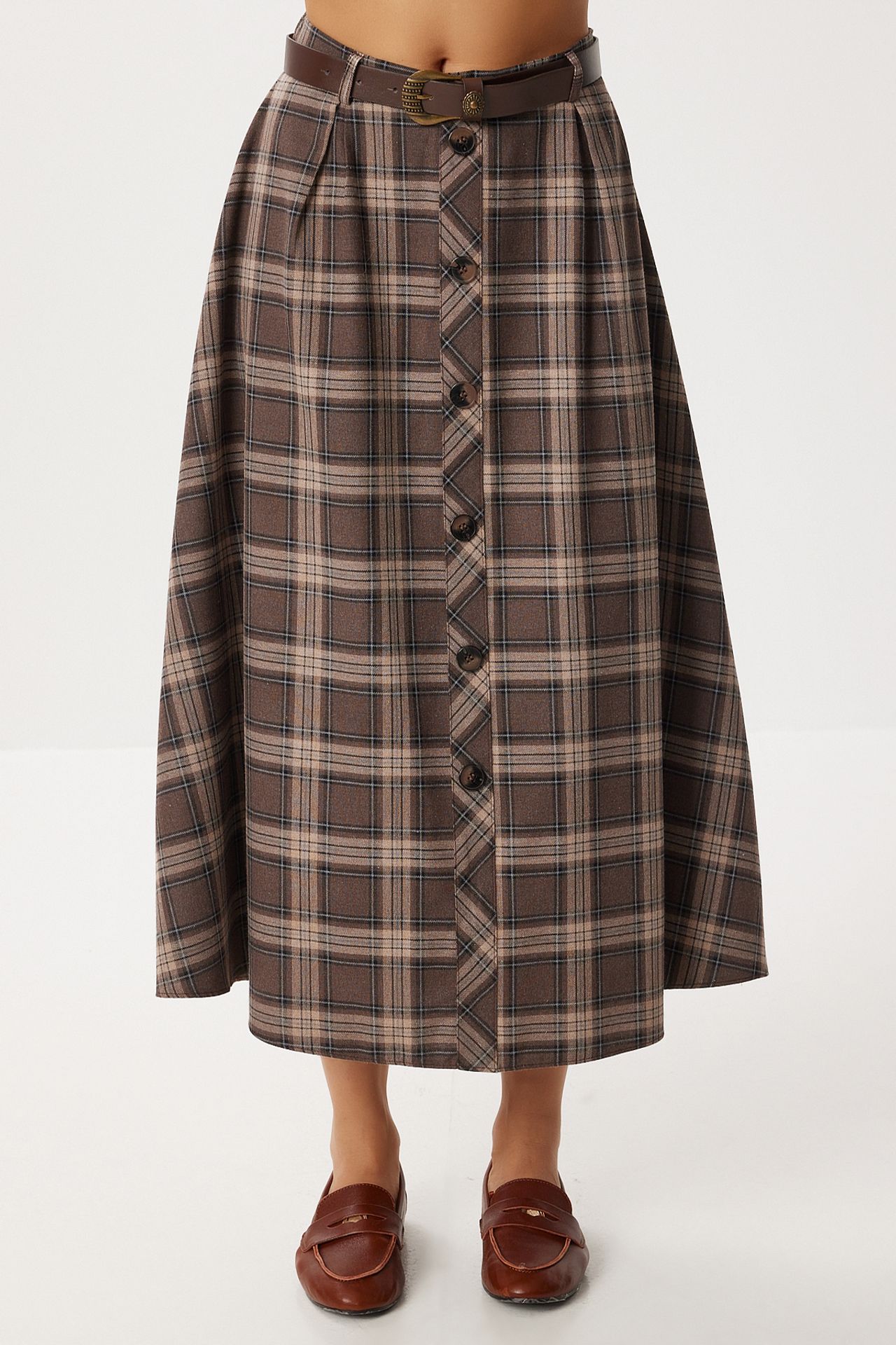 ISTANBUL High Waist Midi Skirt with Button Closure 2