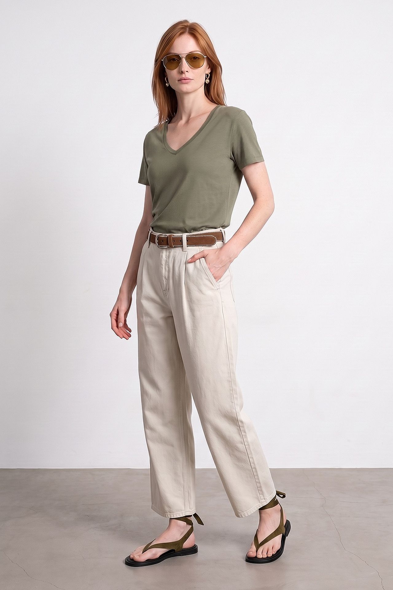 DILVIN Cotton Tencel V-Neck Short-Sleeve Blouse 4
