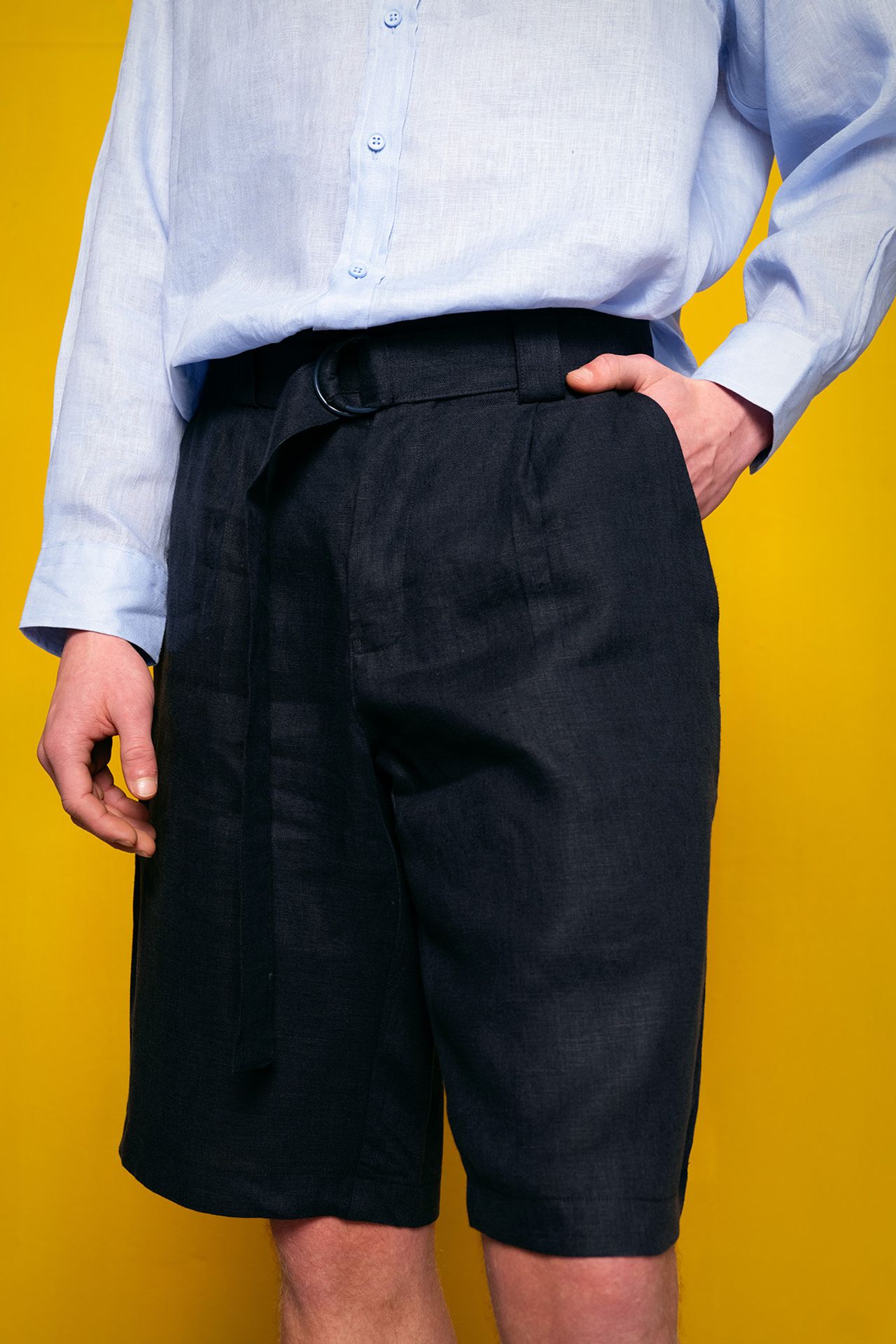 GIESTO Belted Wide Leg Linen Shorts 4