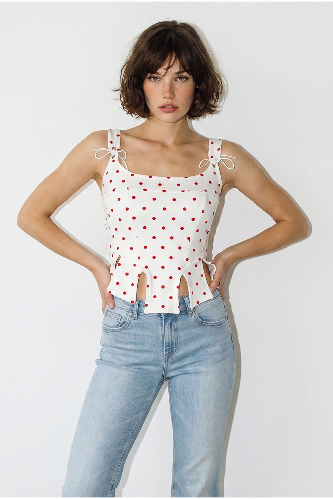 LUCCI Women's Cropped Polka Dot Corset Top 4