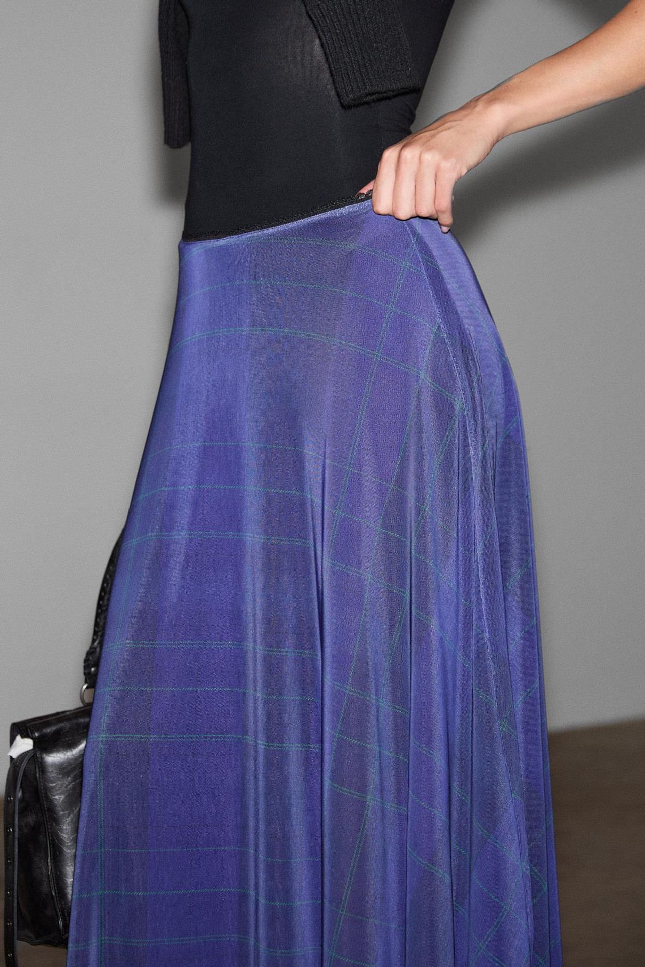 GRIMELANGE High-Waist Plaid Maxi A-Line Skirt 5