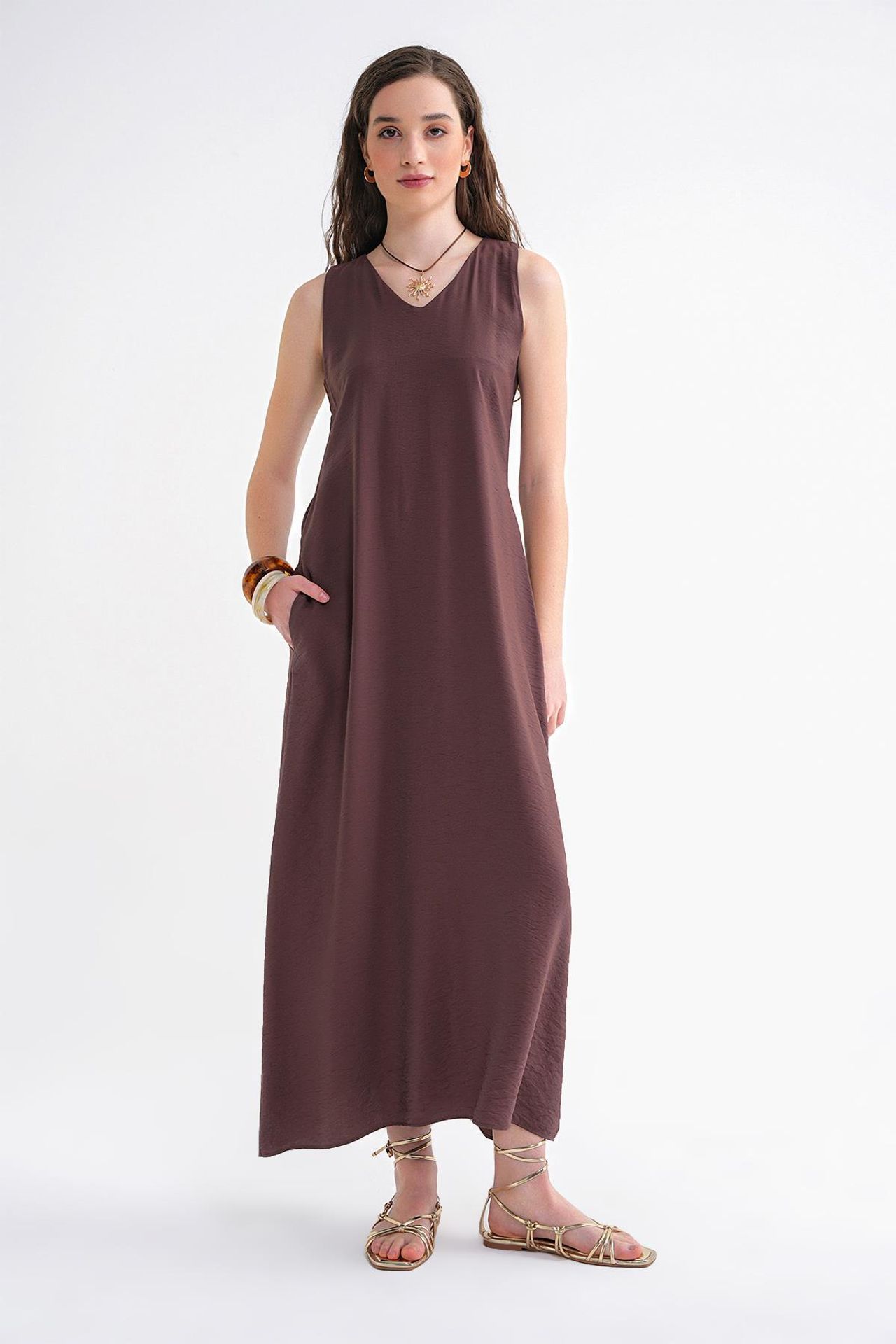 Mixray V-Neck Sleeveless Maxi Dress with Pockets 3