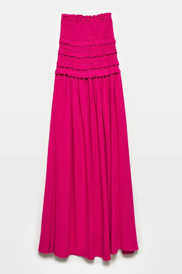 DILVIN Strapless Shirred Maxi Dress