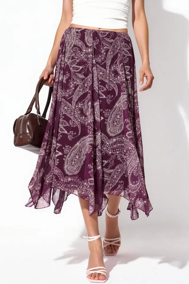 BDART High Waist A-Line Midi Skirt in Paisley Print