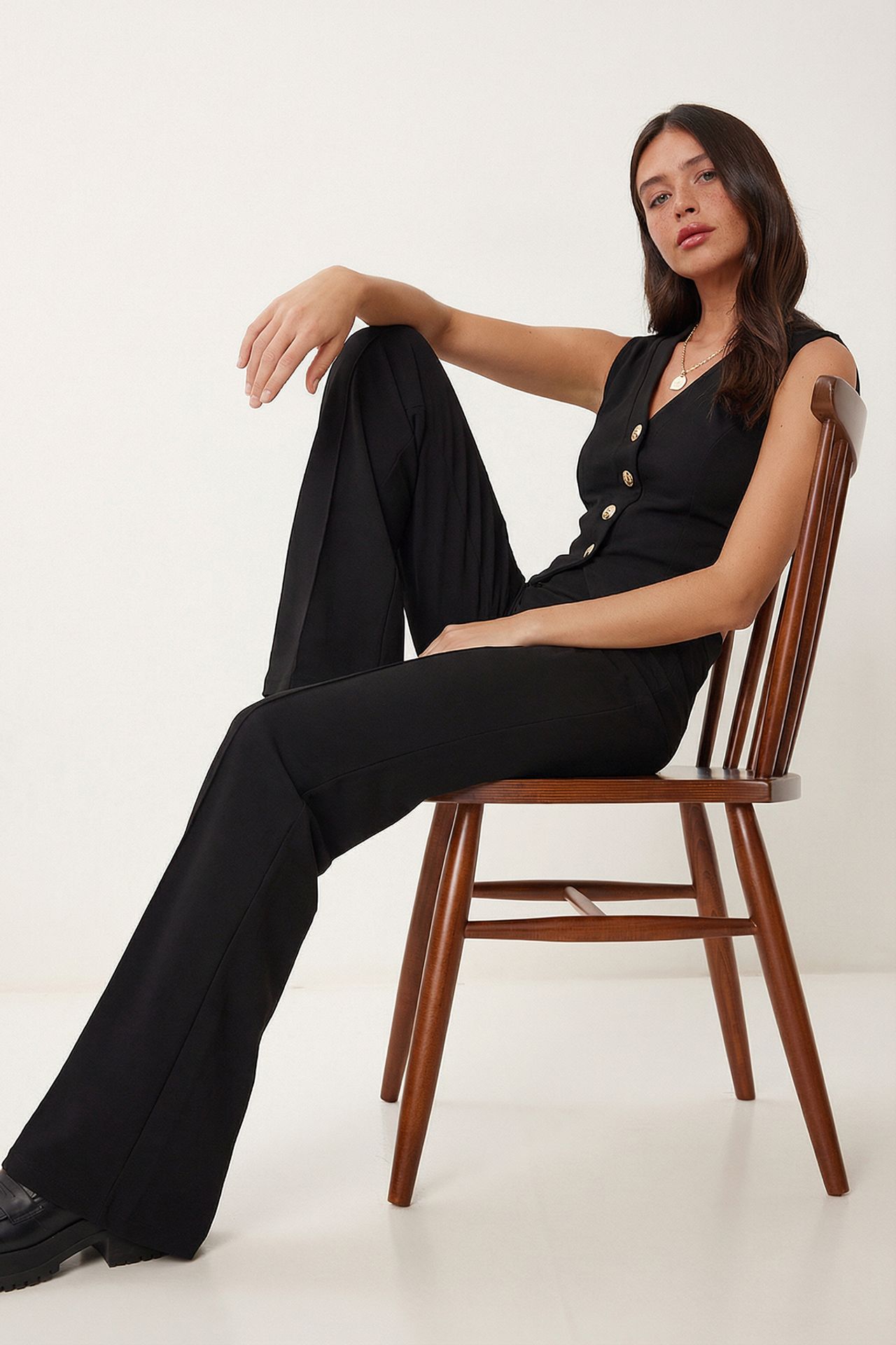 ISTANBUL High Waist V-neck Button-Up Wide Leg Co-ord Set 3