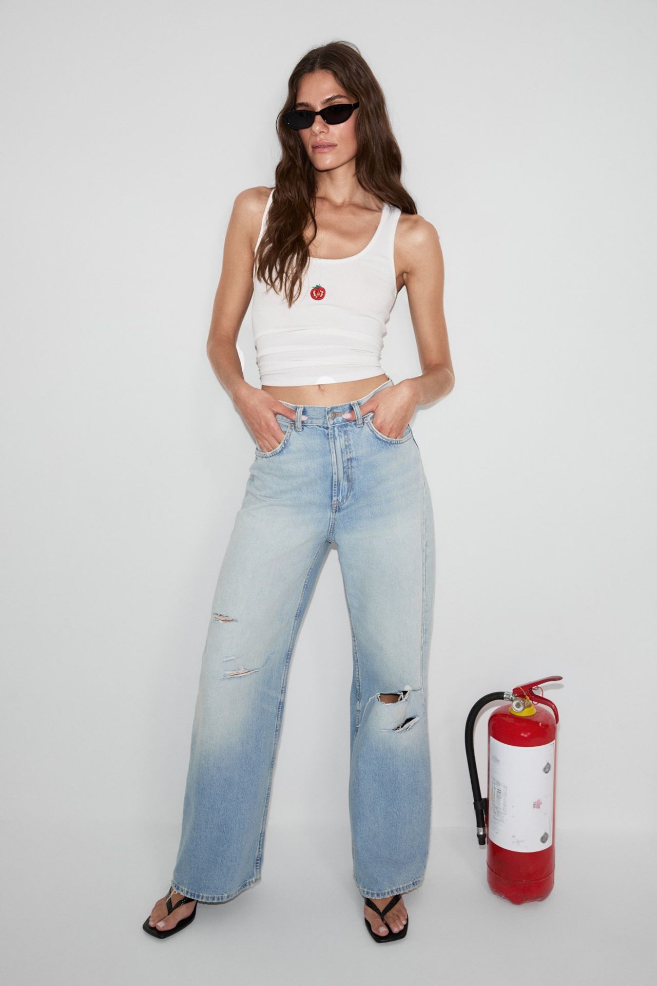 GRIMELANGE Embroidered Ribbed Crop Cami 4