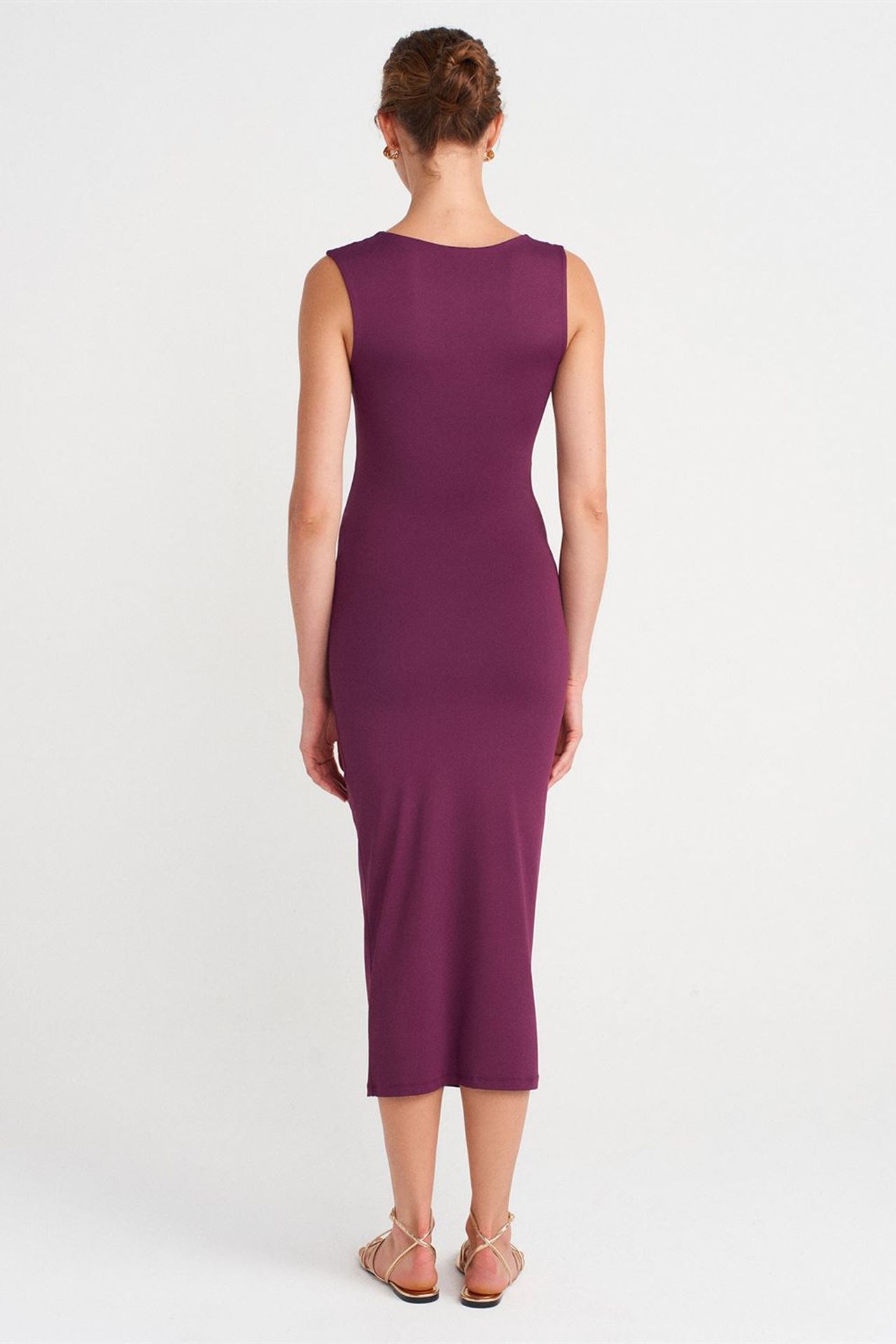DILVIN Aksesuarlı Kolsuz Bodycon Midi Elbise 2
