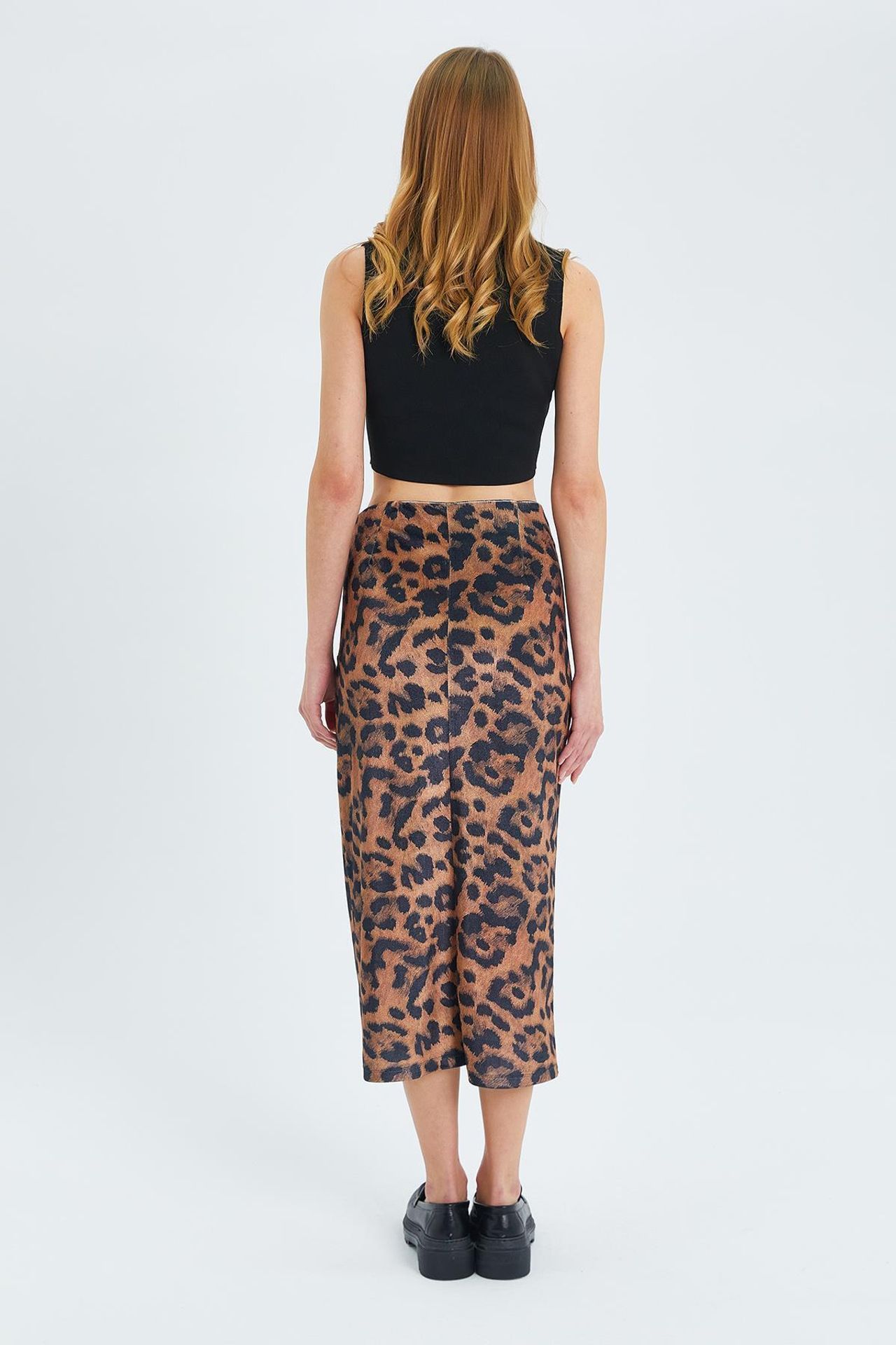Mixray Leopard Print High Waist Midi Skirt with Slit 6